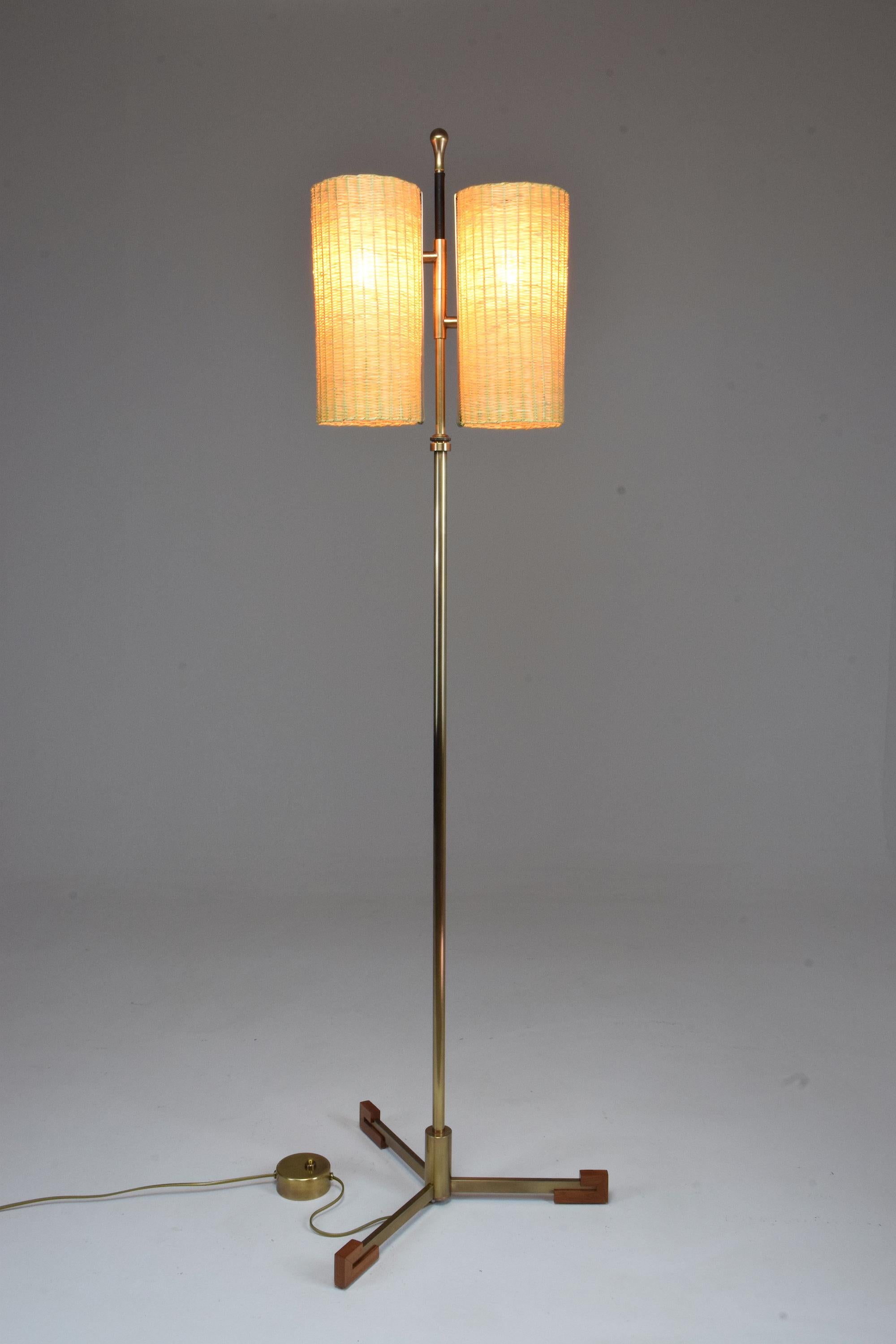 Polished Equilibrium-II Contemporary Brass Rattan Floor Lamp, Flow Collection