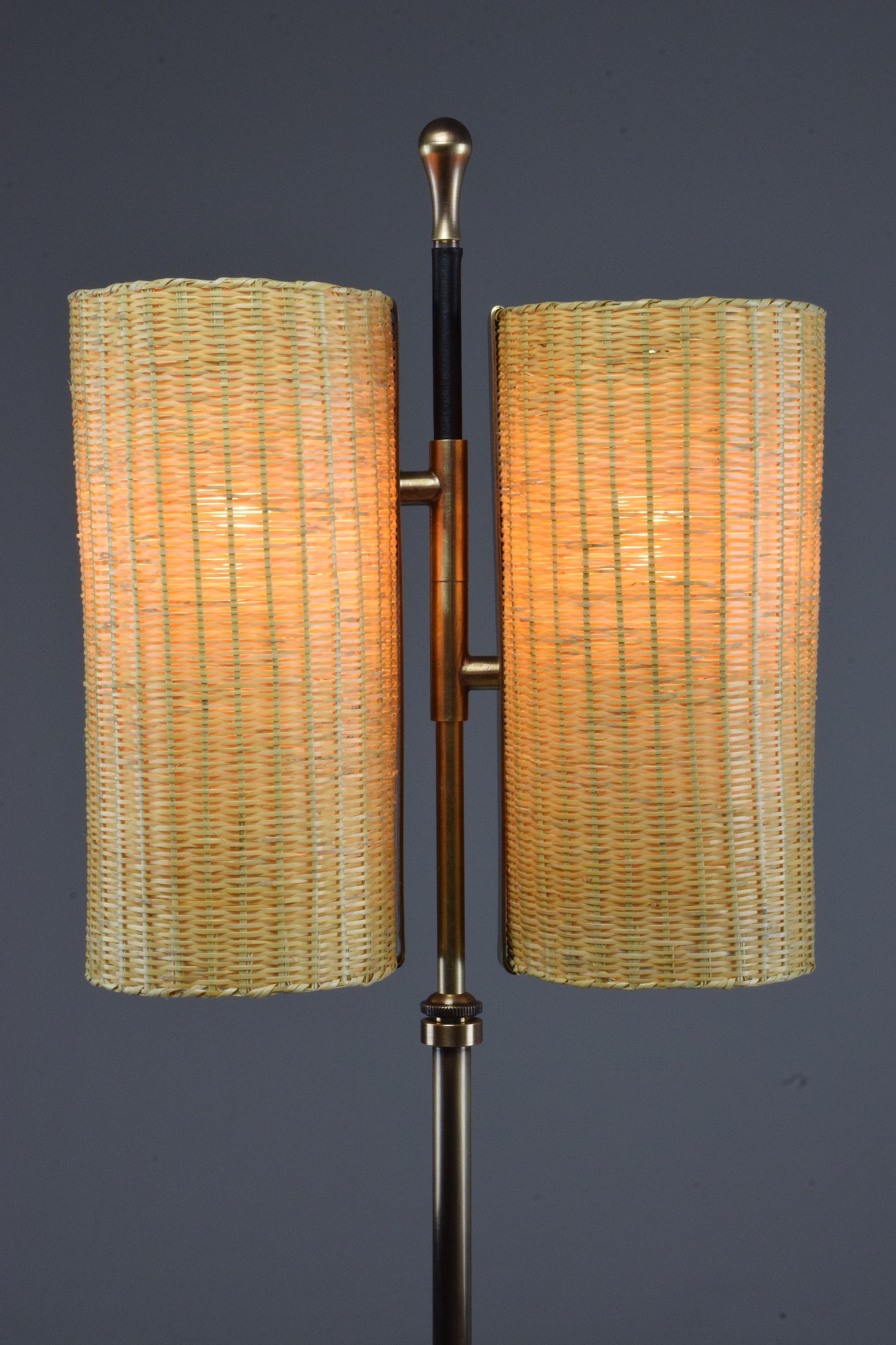 Equilibrium-II Contemporary Brass Rattan Floor Lamp, Flow Collection In New Condition In Paris, FR