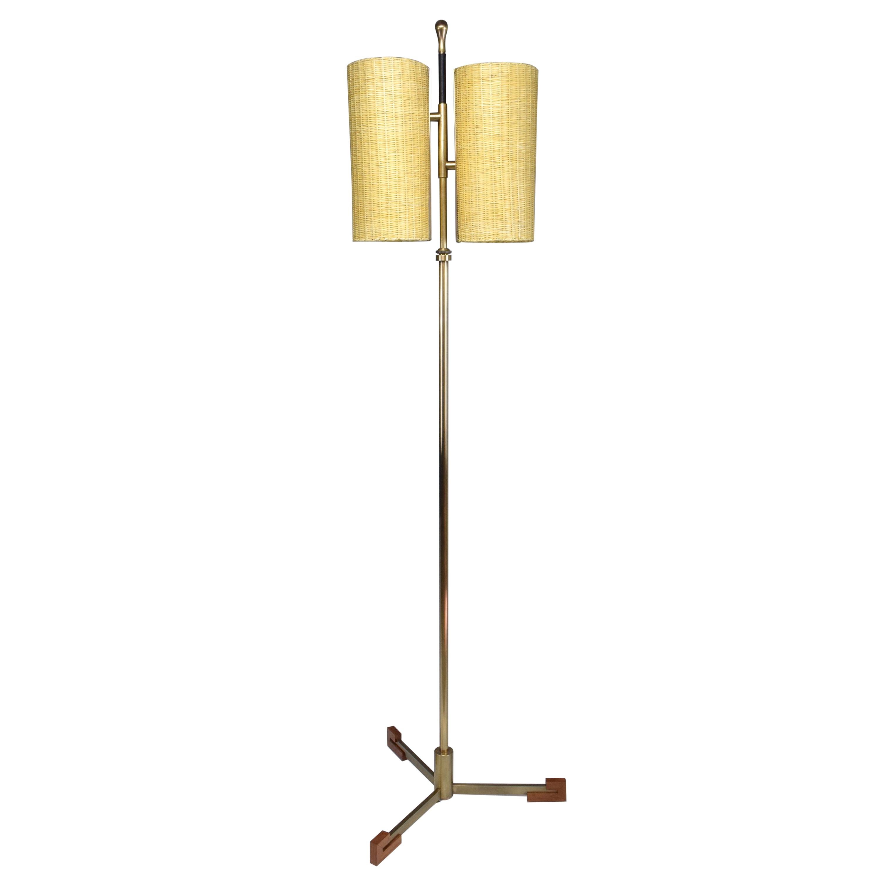 Equilibrium-II Contemporary Brass Rattan Floor Lamp, Flow Collection