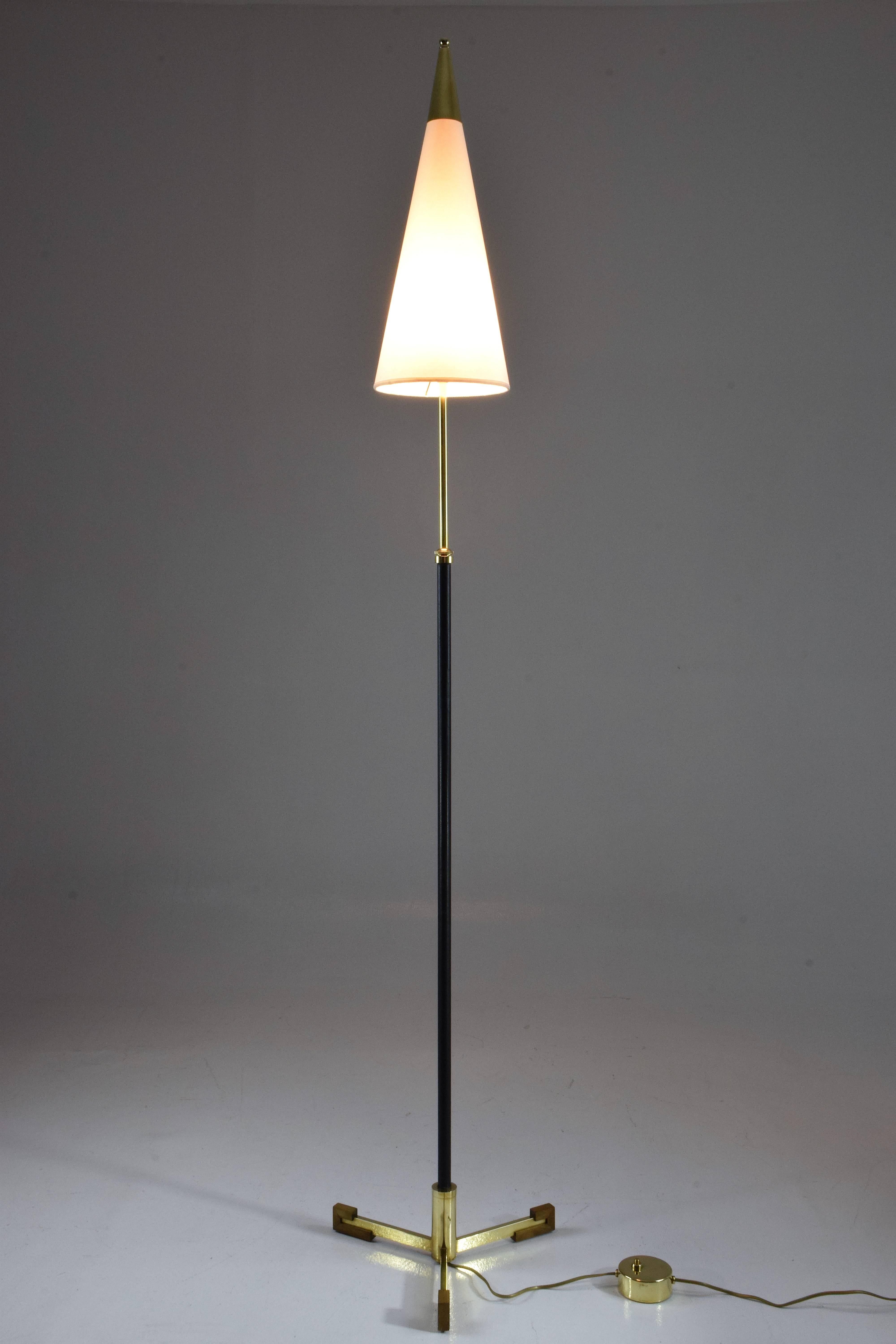 Equilibrium-II Contemporary Leather Brass Floor Lamp, Flow Collection 5