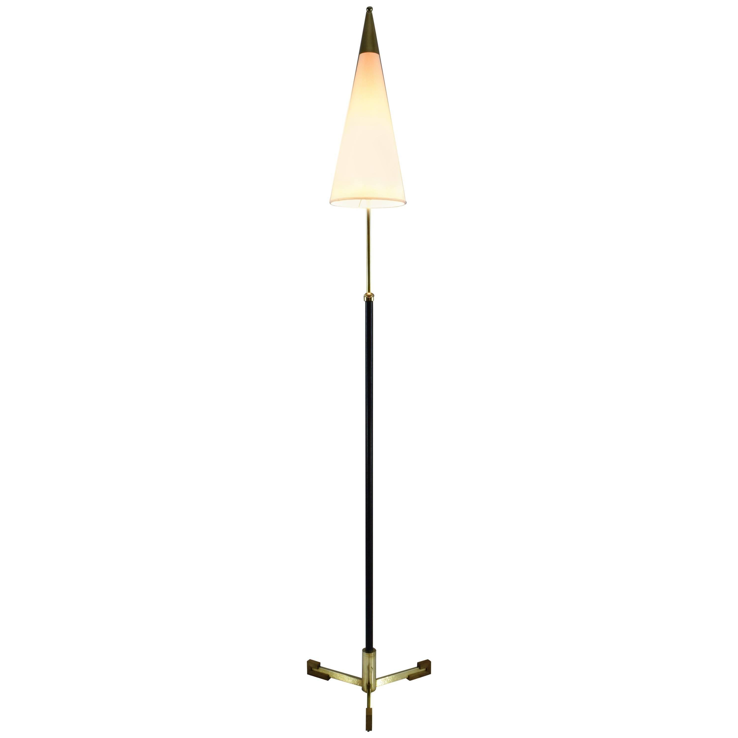 Equilibrium-II Contemporary Leather Brass Floor Lamp, Flow Collection