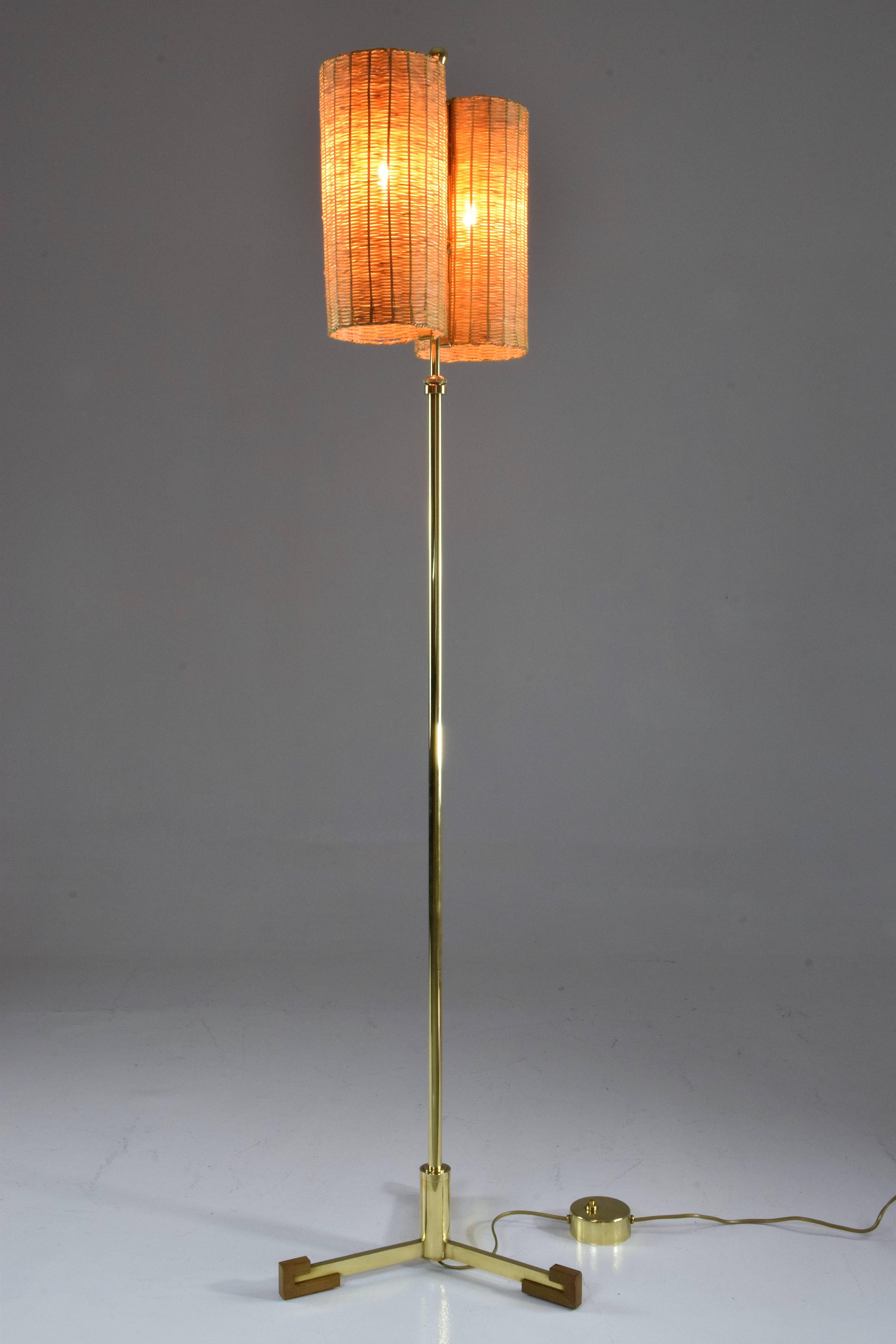 Equilibrium-II Contemporary Brass Rattan Floor Lamp, Flow Collection 5