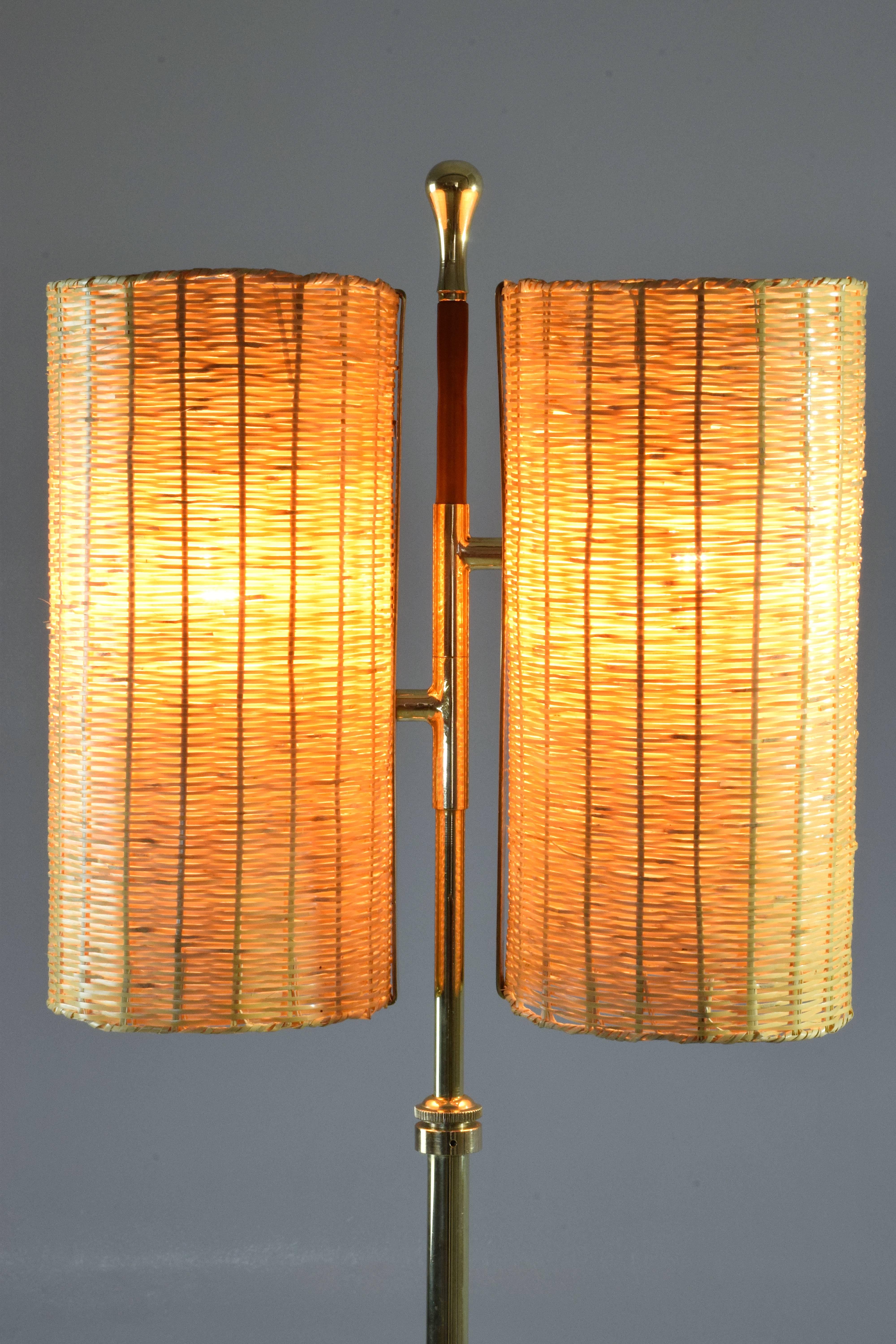 Equilibrium-II Contemporary Brass Rattan Floor Lamp, Flow Collection 7
