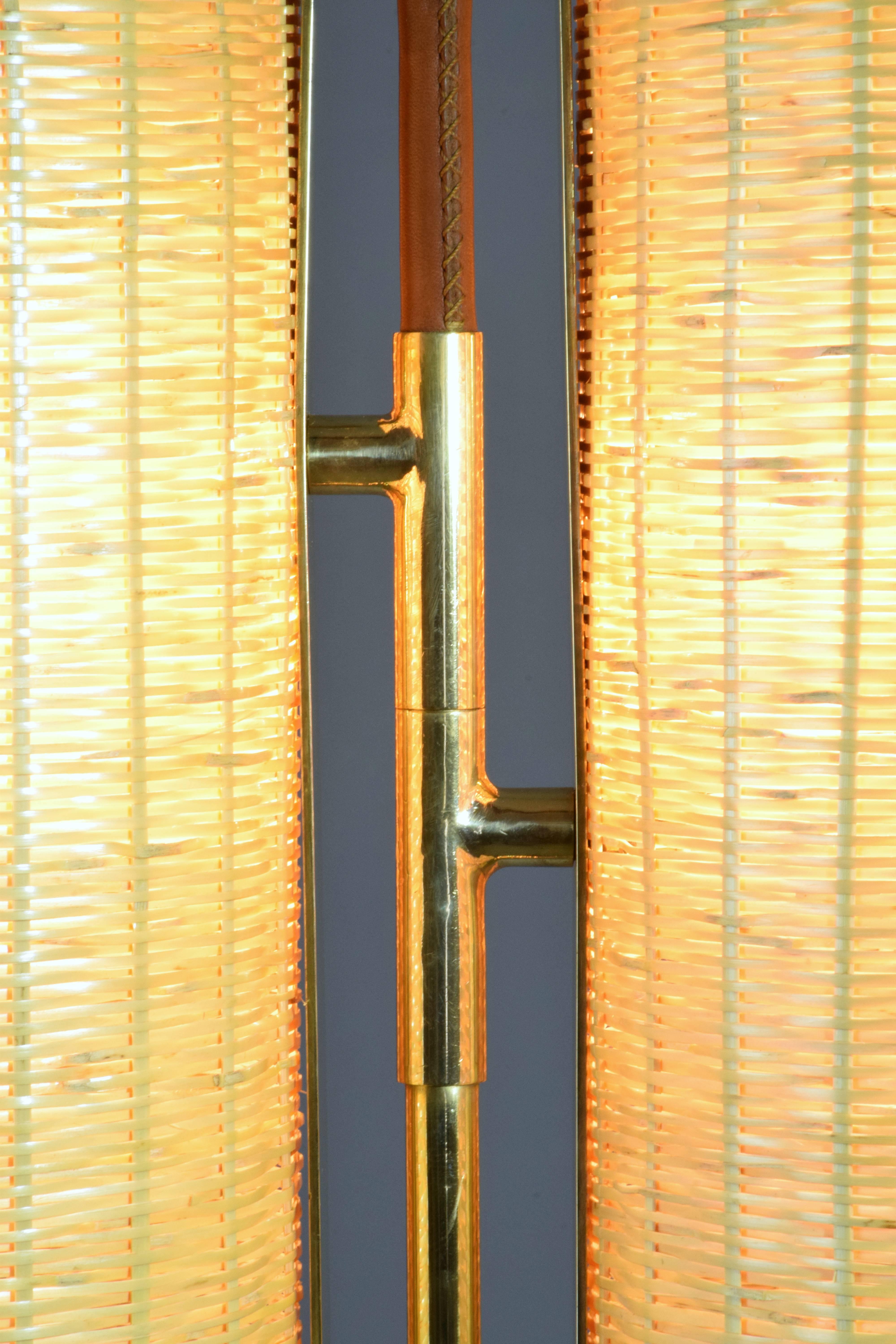 Equilibrium-II Contemporary Brass Rattan Floor Lamp, Flow Collection 8