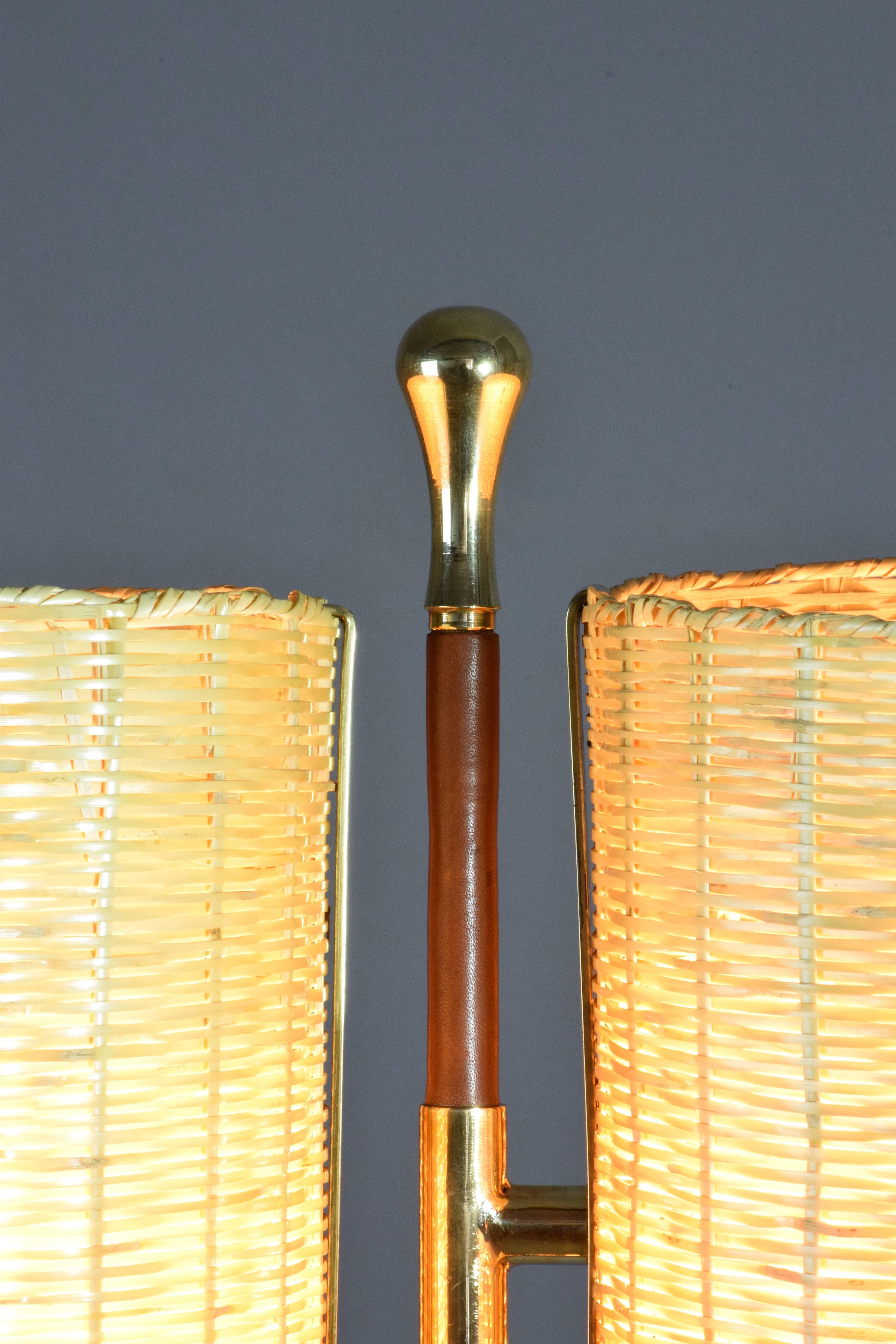 Equilibrium-II Contemporary Brass Rattan Floor Lamp, Flow Collection 9