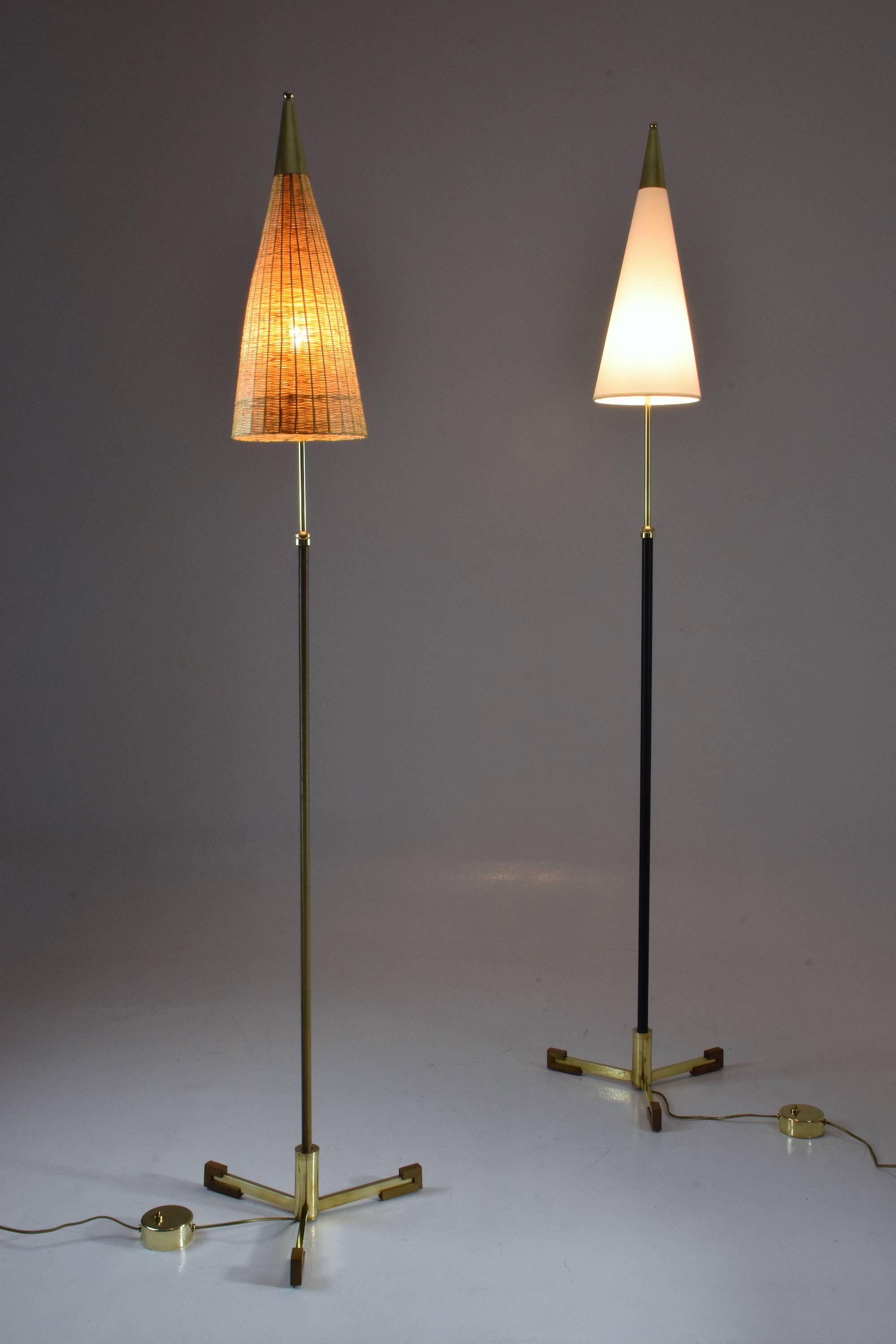 Equilibrium-II Contemporary Brass Leather Rattan Floor Lamp, Flow Collection 2