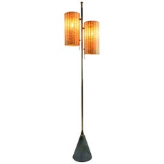 IDO.F2 Contemporary Wicker and Marble Floor Lamp, Flow Collection