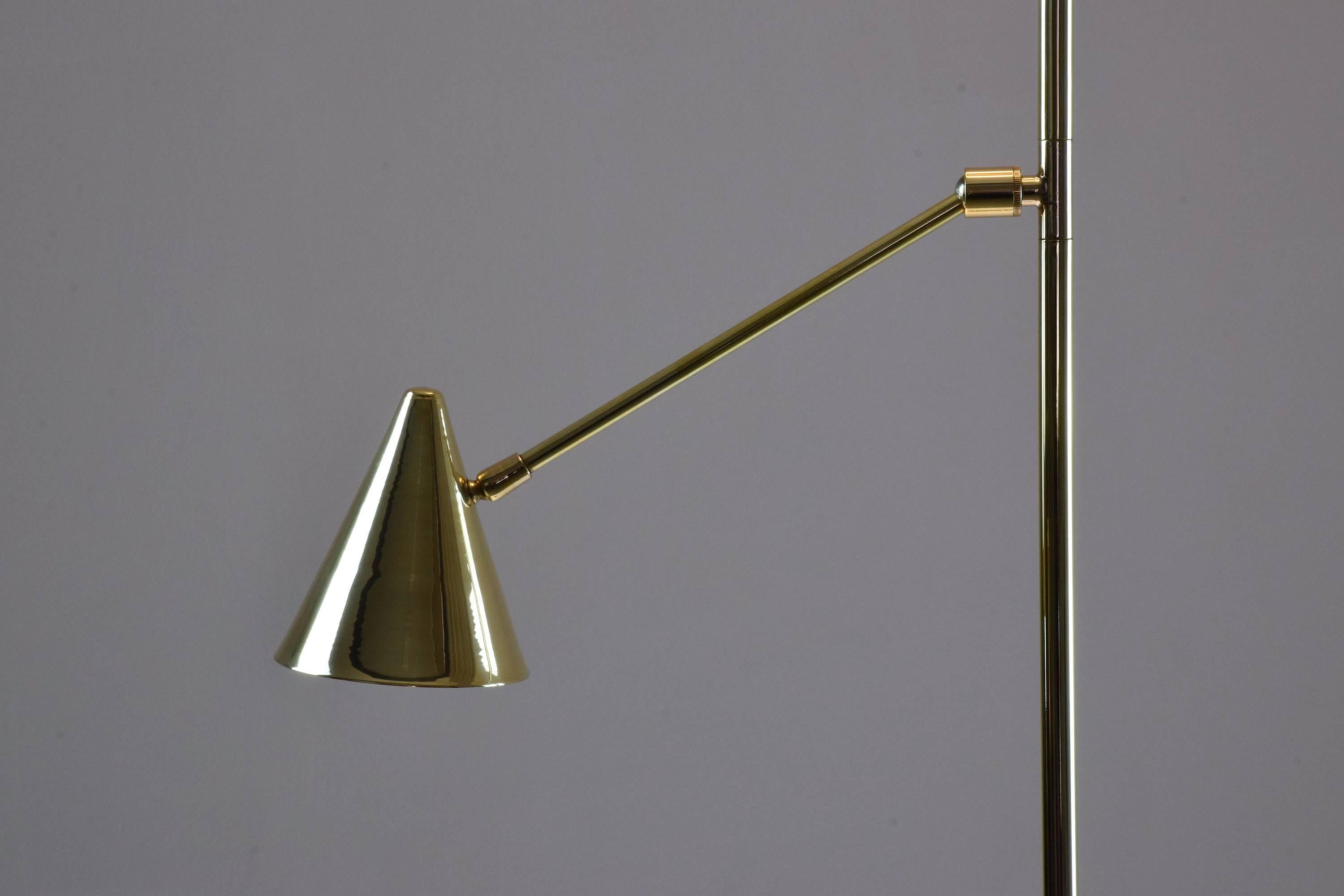 De-Light F1 Contemporary Double Light Brass Floor Lamp, Flow Collection 2