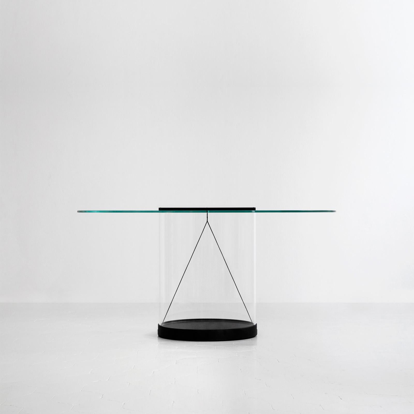 Modern Equilibrium Round Table with Glass Top by Guglielmo Poletti