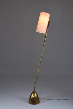 Lámpara de pie contemporánea de latón y cuero con pantalla plisada, De-light f2