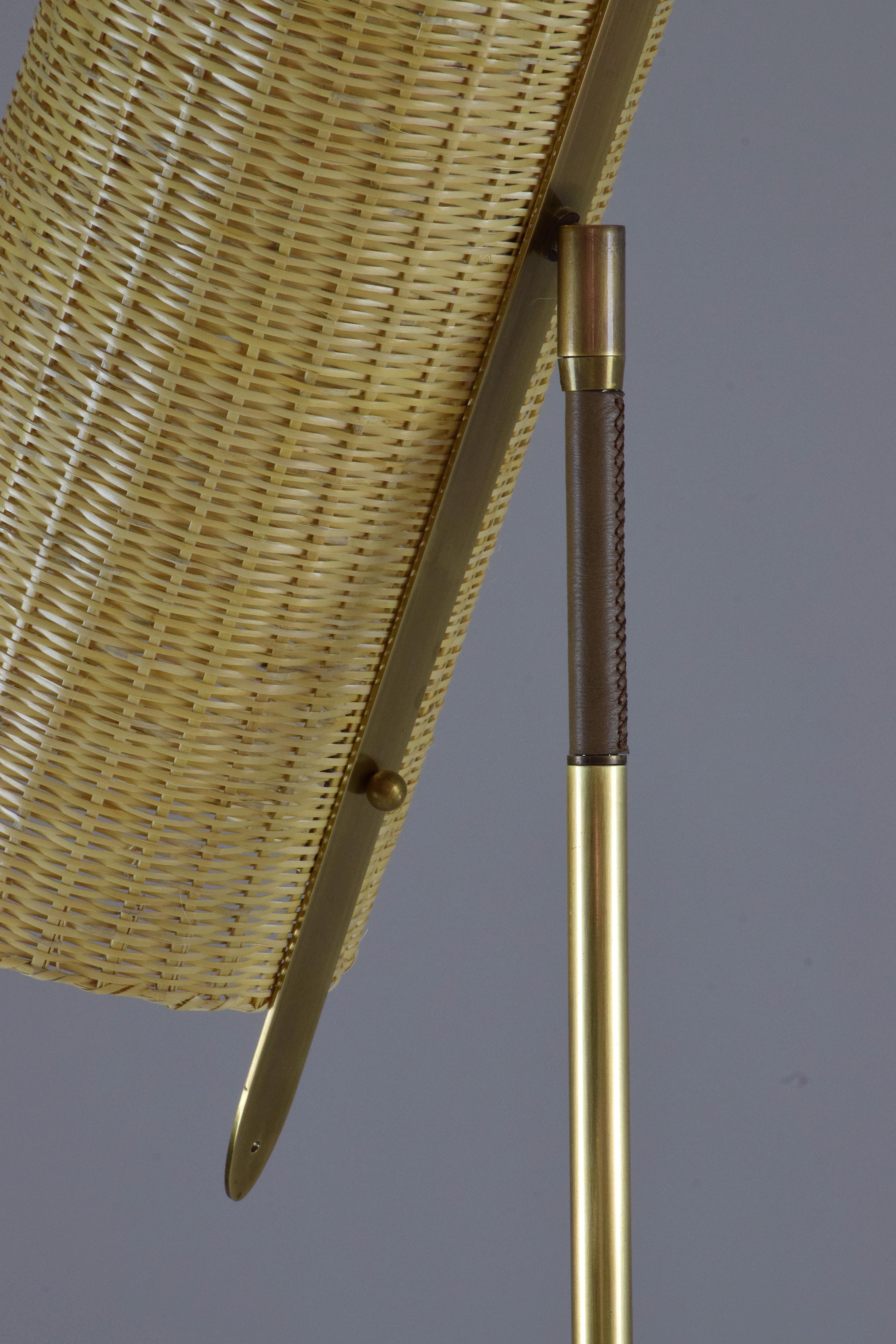 Portuguese De-Light F2  Articulating Brass Wicker Floor Lamp, Flow Collection For Sale