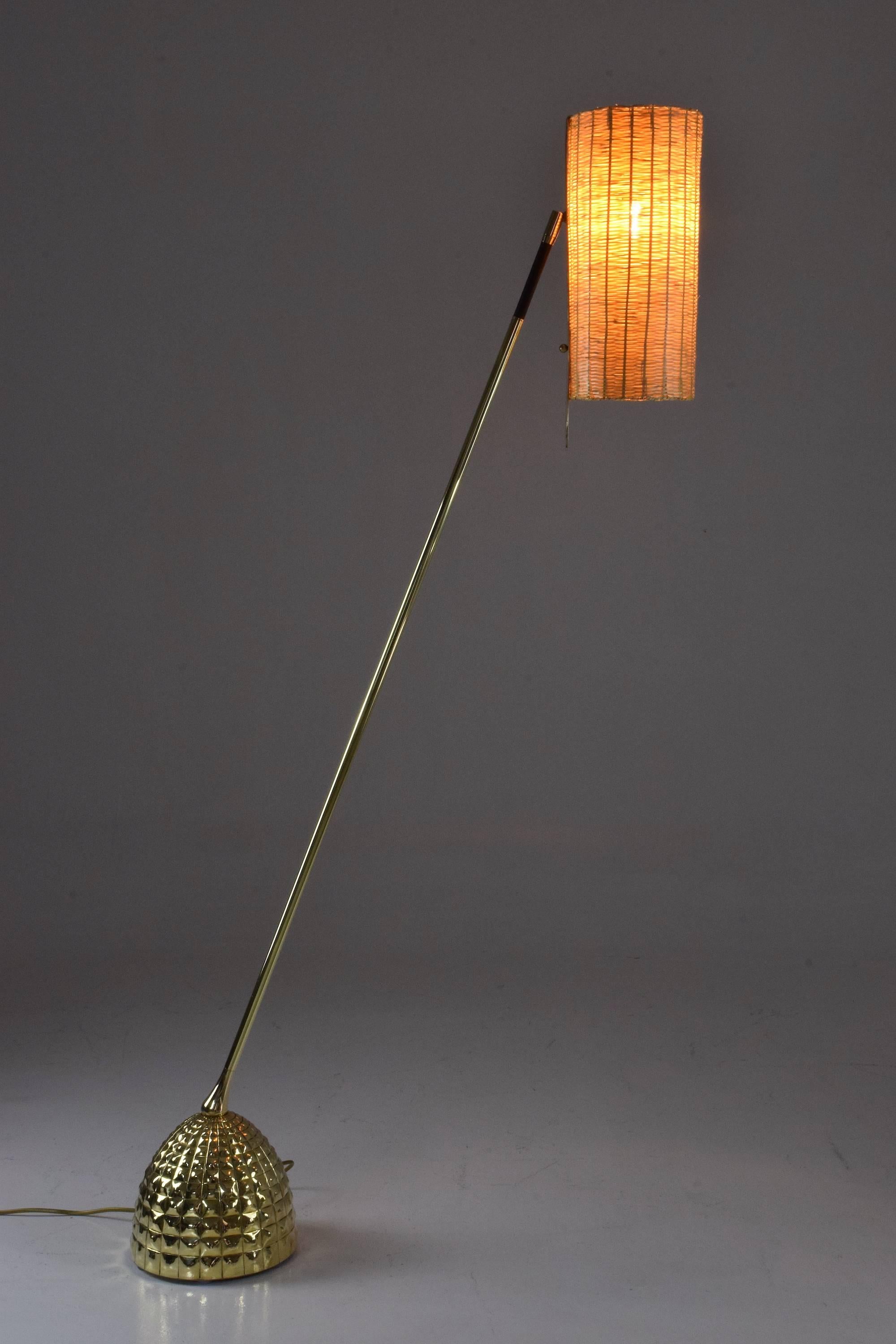 French Equilibrium-VI Contemporary Handcrafted Articulating Brass Leather Floor Lamp