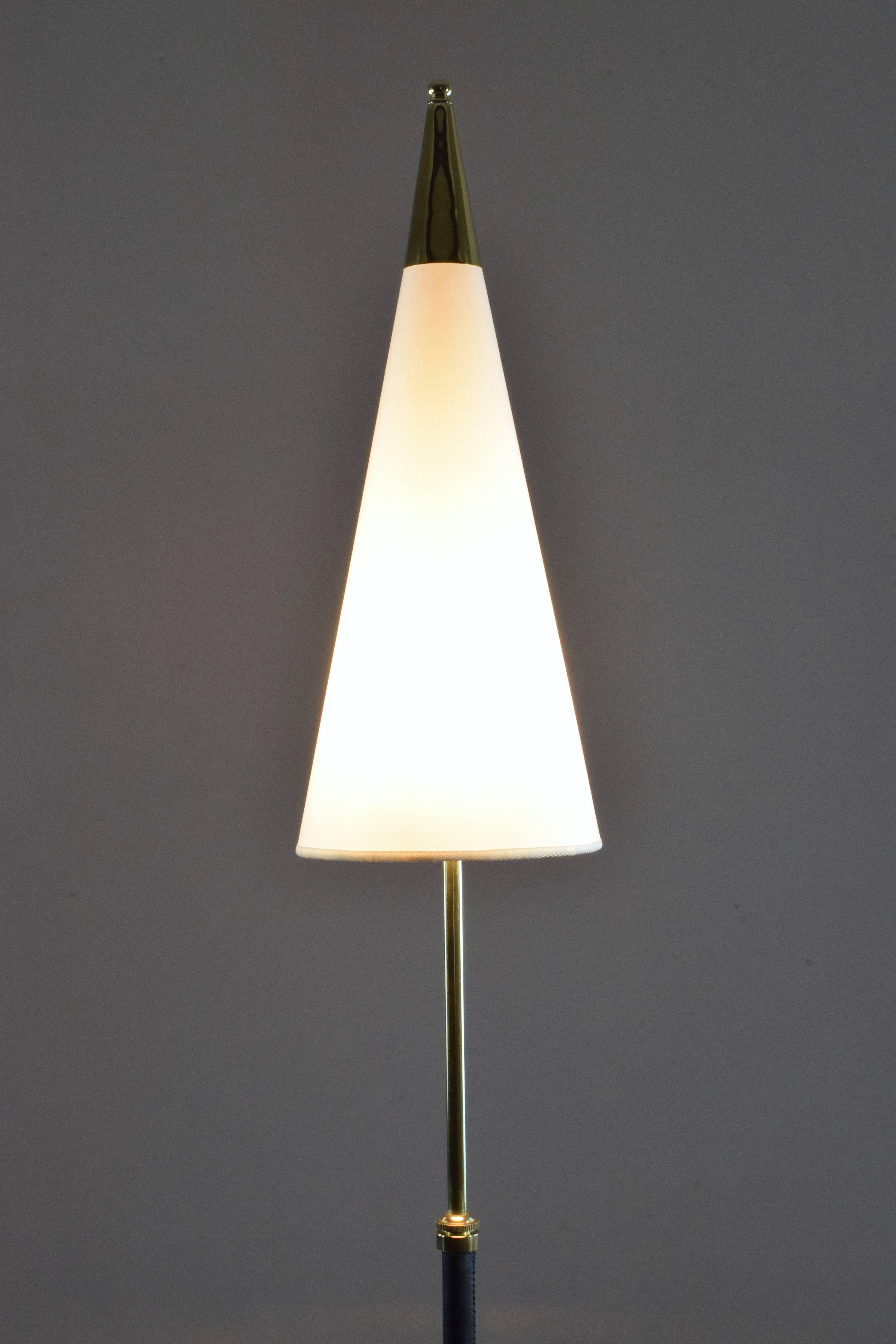 Modern Equilibrium-II Contemporary Leather Brass Floor Lamp, Flow Collection