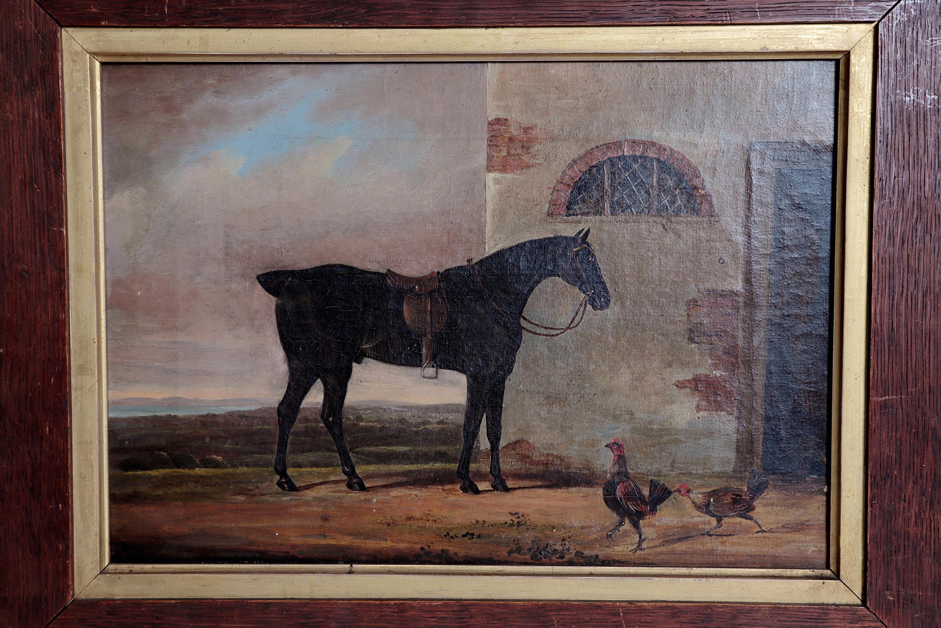 Regency Equine Portrait with Rooster and Hen / Christie's Label Verso