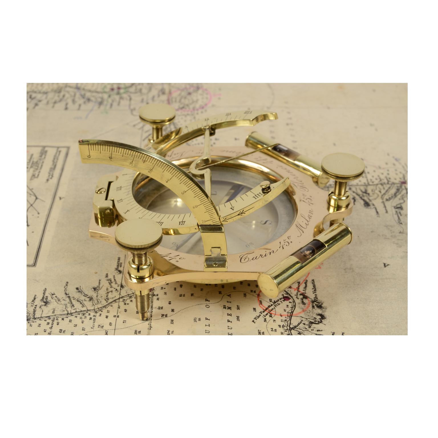 British Equinoctial Sundial Engraved Brass and Glass Time Measuring Instrument UK 1840