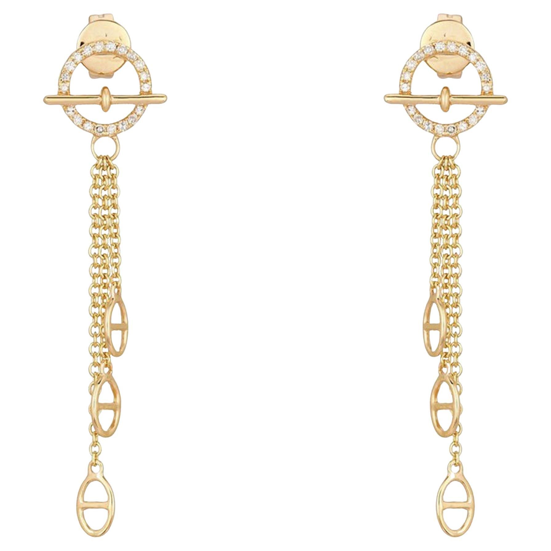 Equinox Chain 14K (or 18k upon request) Yellow Gold Diamond Drop Earrings For Sale