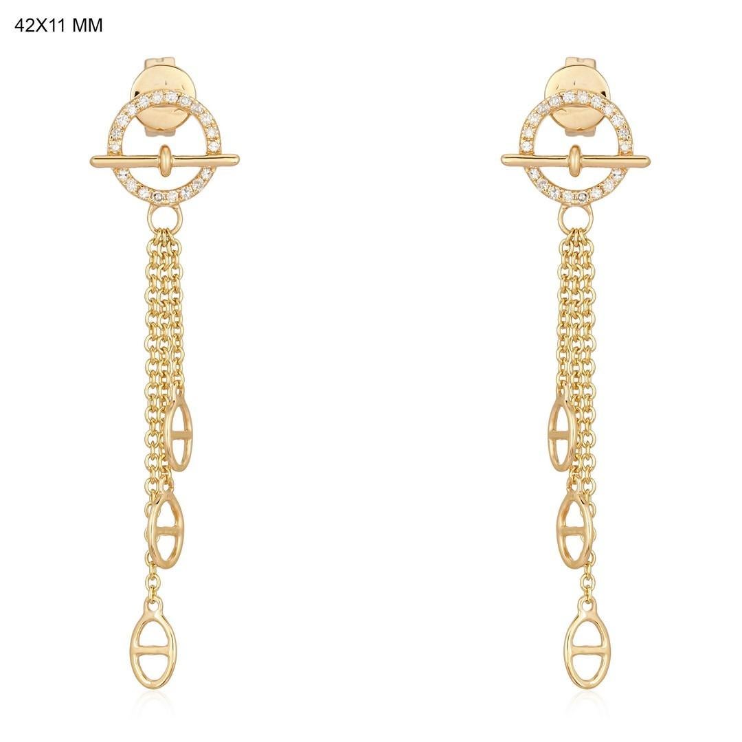 Modern Equinox Chain 14K Yellow Gold Diamond Drop Earrings For Sale