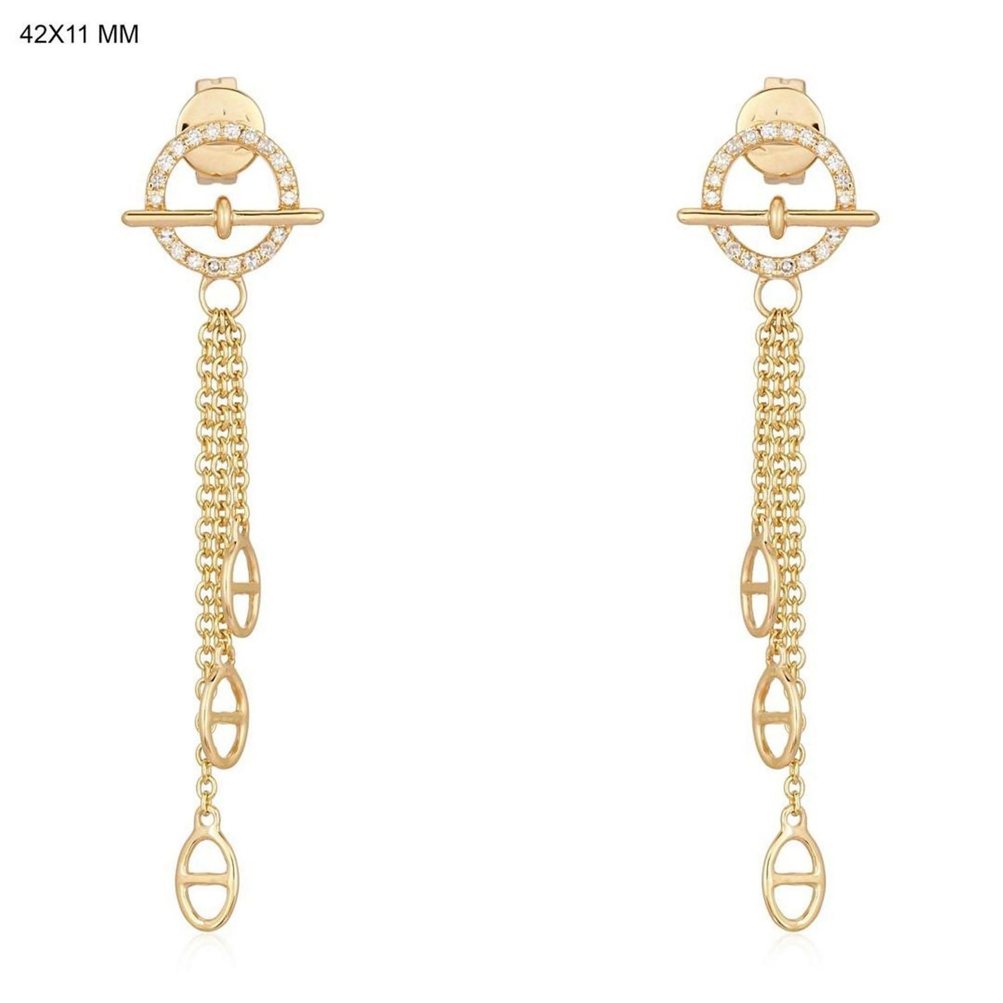 Boucles d'oreilles pendantes en or jaune 14K avec diamants et chaîne Equinox