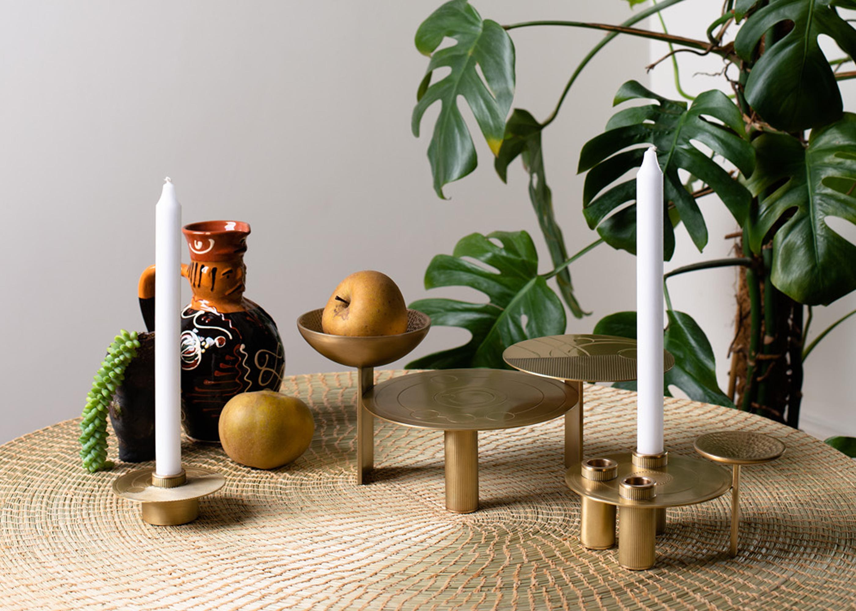 Handgefertigter Art-déco-Kerzenständer/Schale aus geblasenem Messing (Portugiesisch) im Angebot