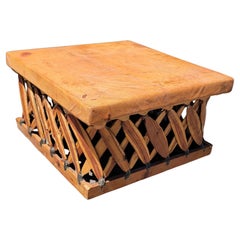 Vintage Equipale Leather & Cedar Ottoman / Coffee Table