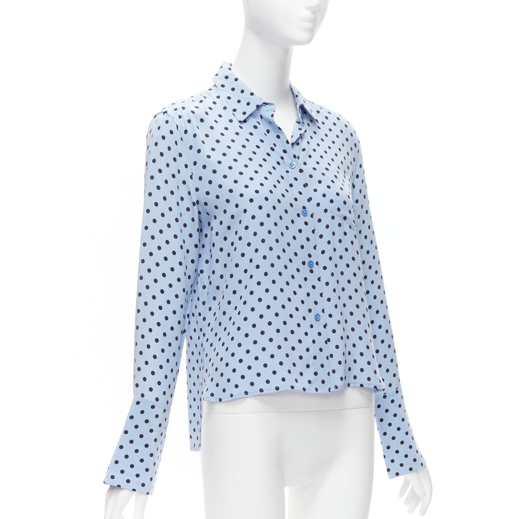Blue EQUIPMENT 100% silk blue black polka dot long sleeve short shirt XS For Sale