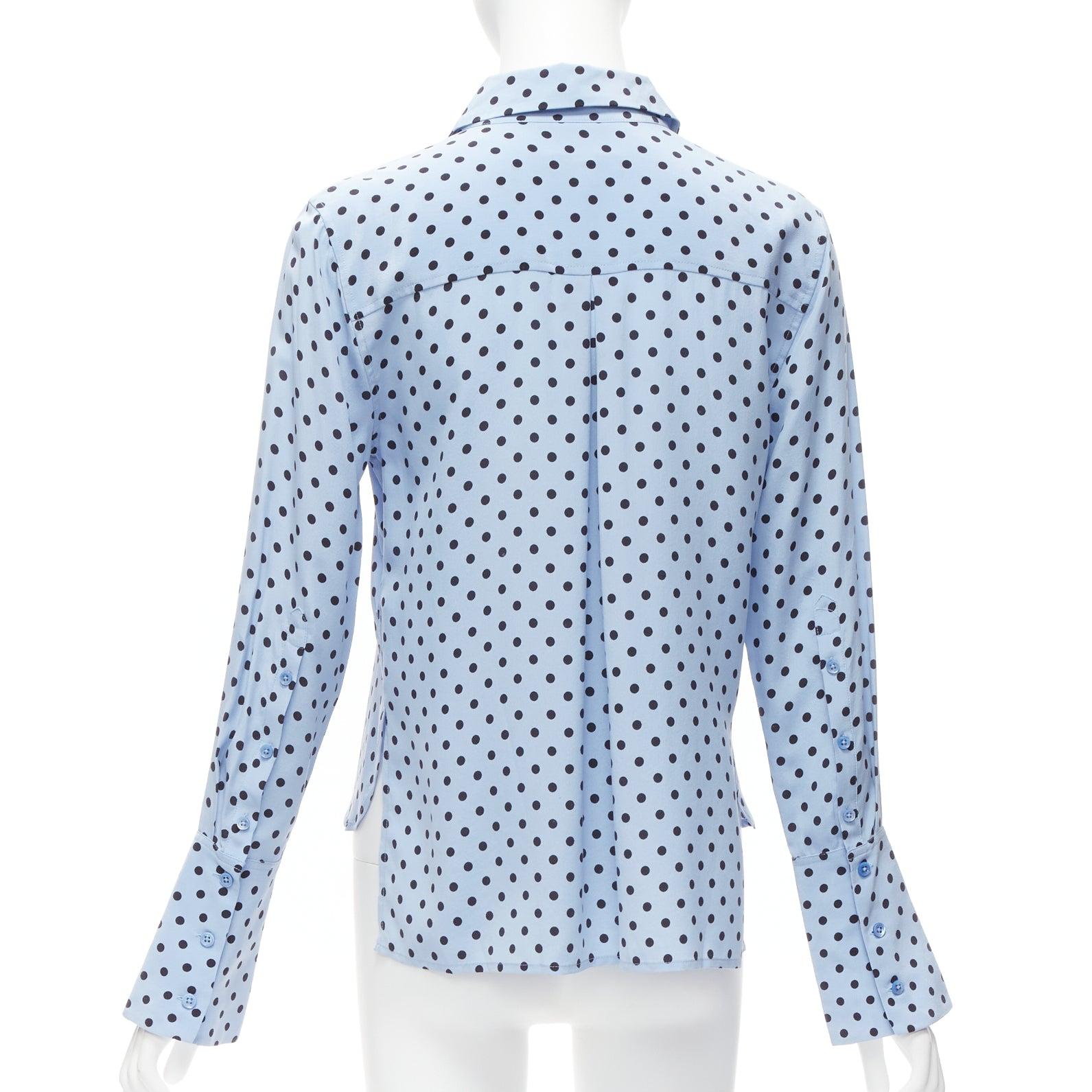 EQUIPMENT 100% silk blue black polka dot long sleeve short shirt XS For Sale 1