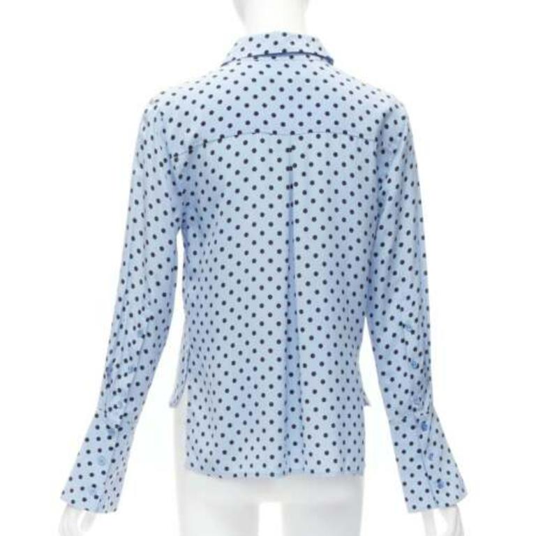 De las mujeres EQUIPO 100% seda azul negro lunares manga larga camisa corta XS en venta