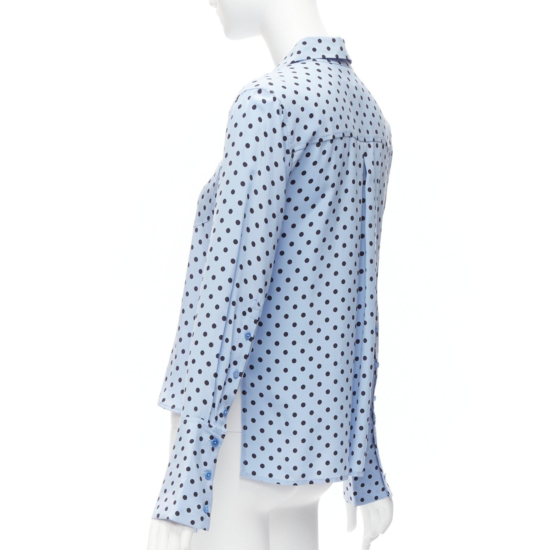 EQUIPMENT 100% silk blue black polka dot long sleeve short shirt XS For Sale 2