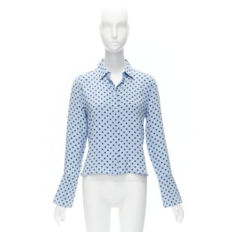EQUIPO 100% seda azul negro lunares manga larga camisa corta XS en venta 4