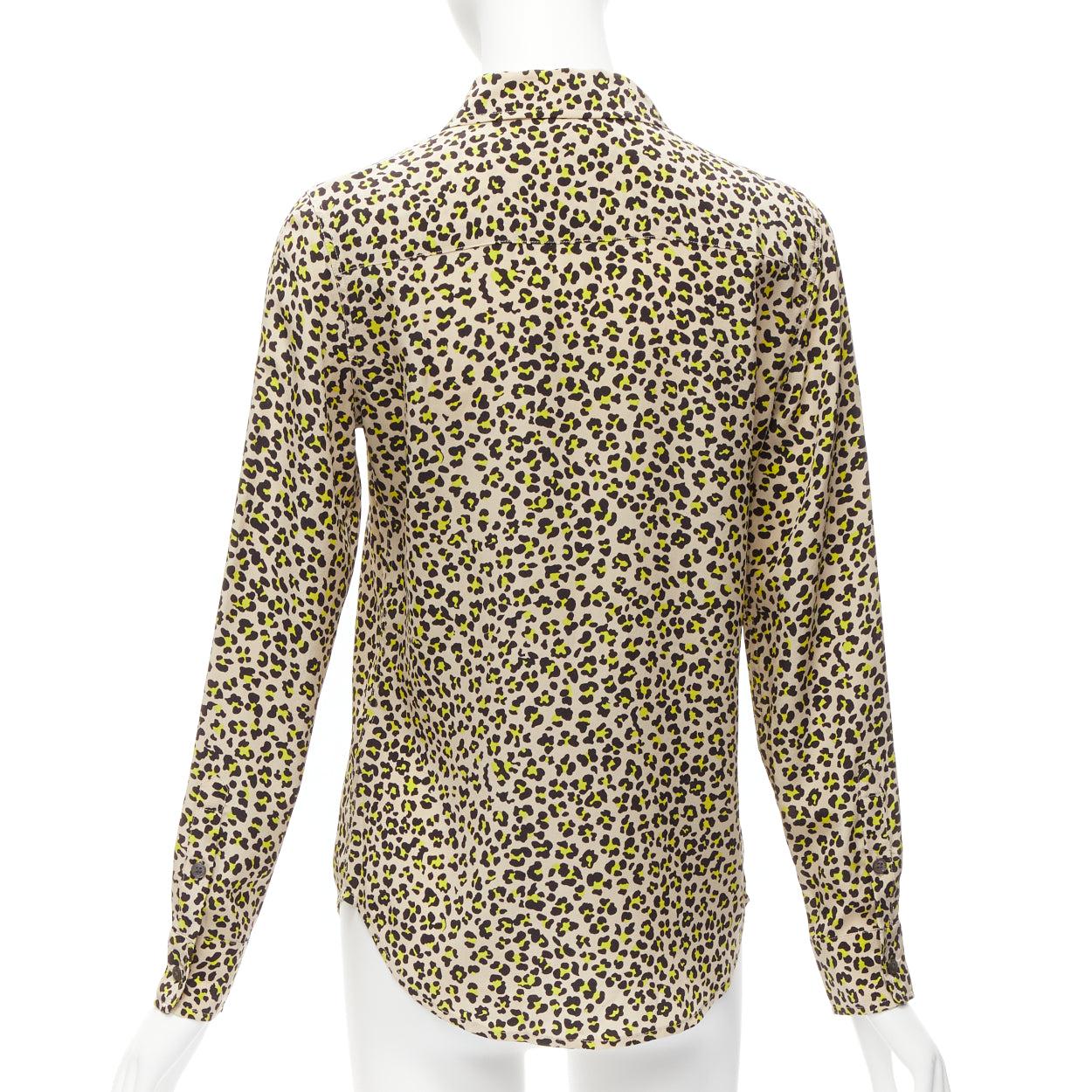 Women's EQUIPMENT 100% silk brown black leopard print long sleeve shirt XS