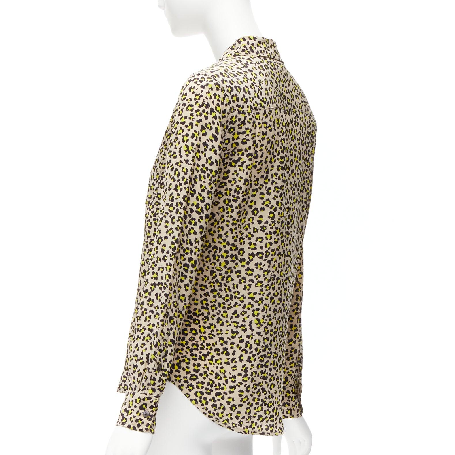 EQUIPMENT 100% silk brown black leopard print long sleeve shirt XS For Sale 1