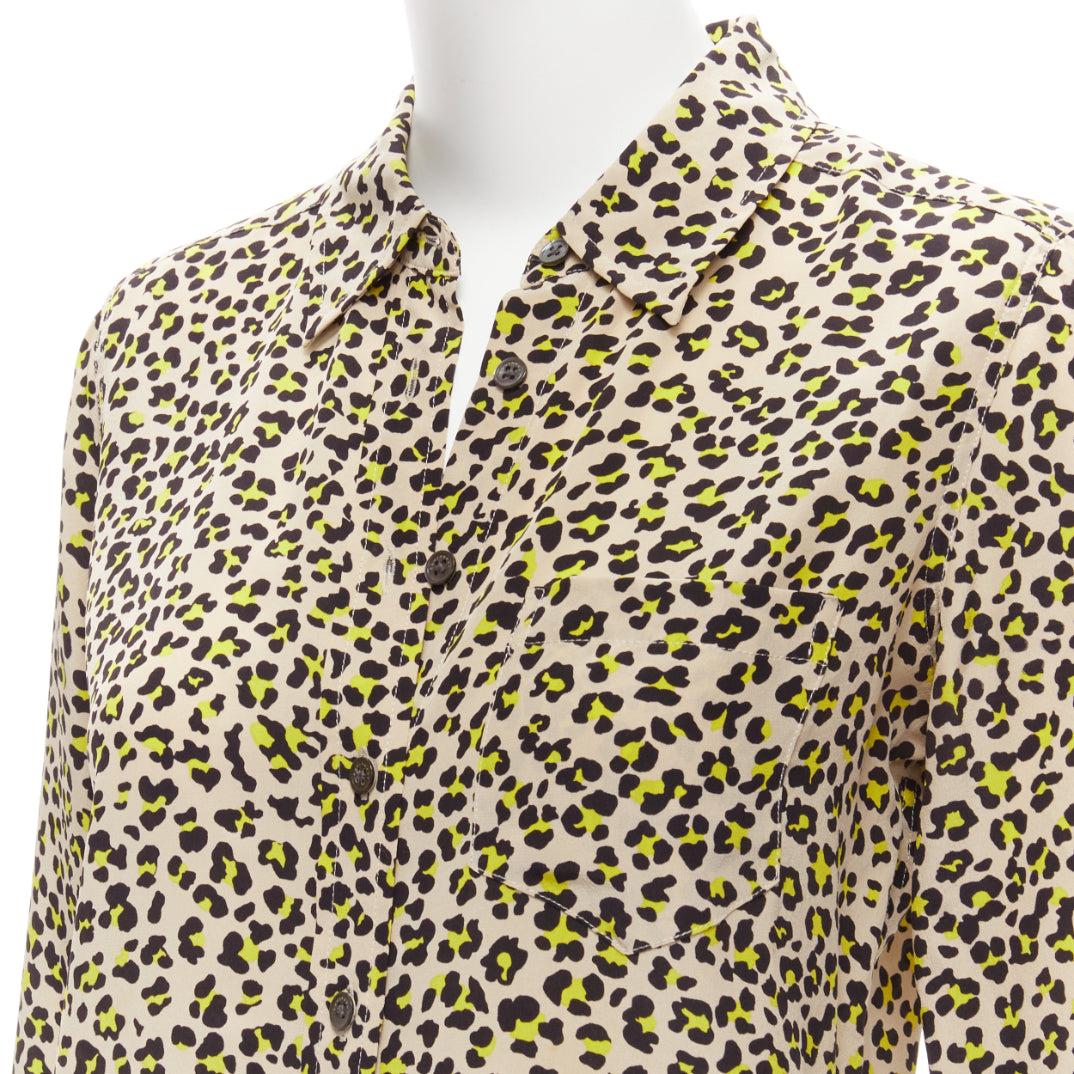 EQUIPMENT 100% silk brown black leopard print long sleeve shirt XS For Sale 2