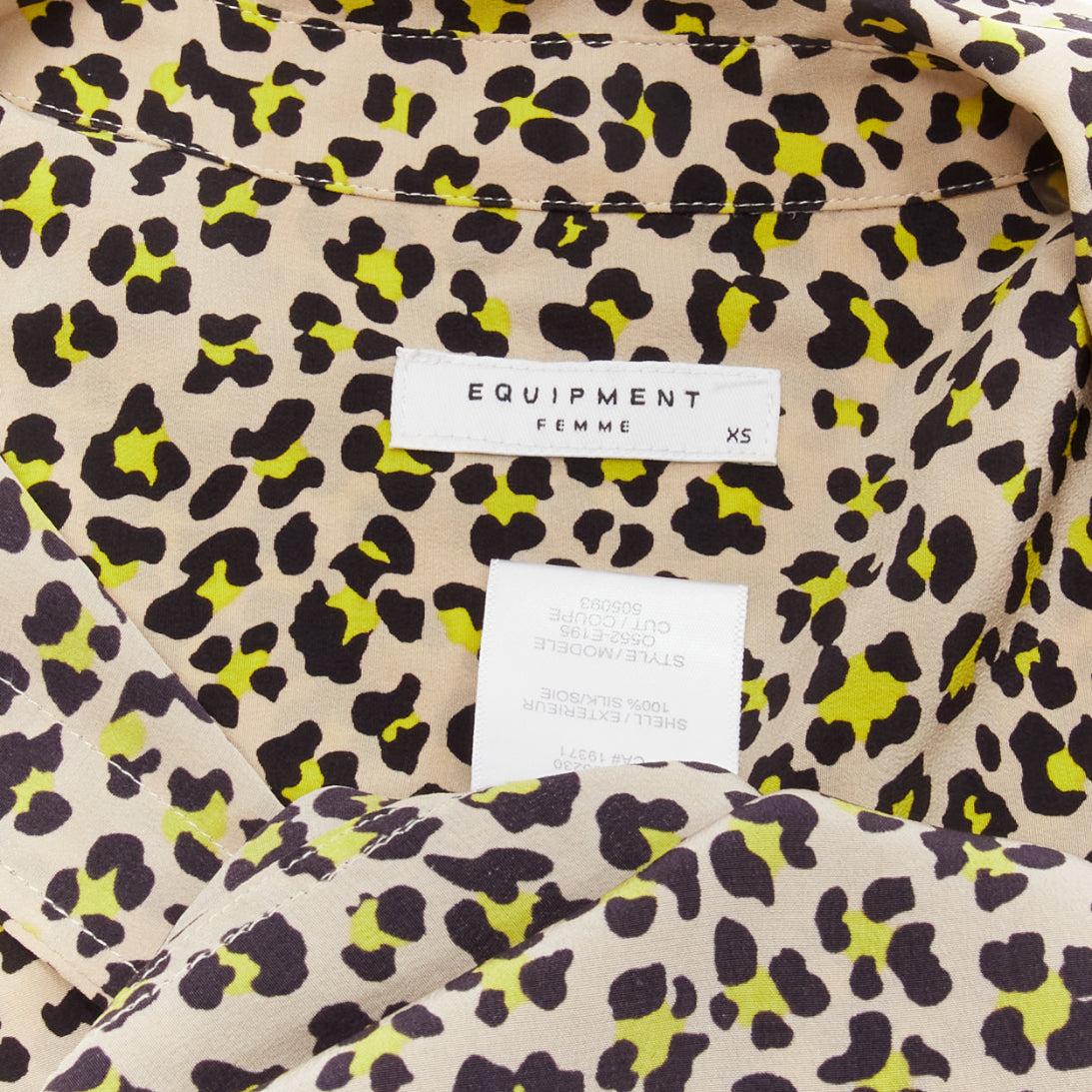EQUIPMENT 100% silk brown black leopard print long sleeve shirt XS For Sale 3