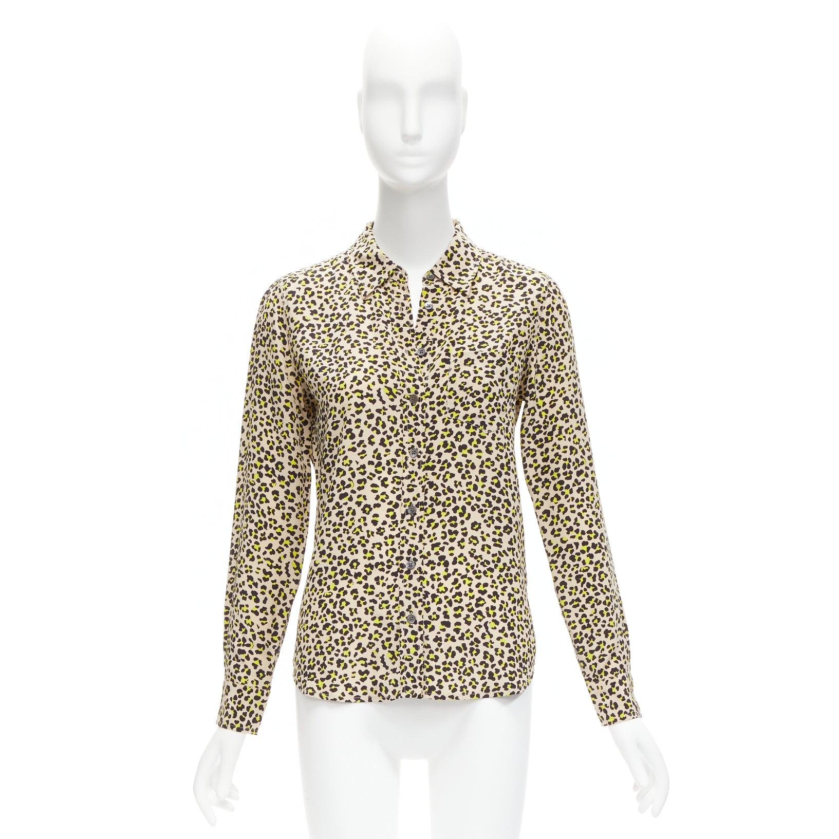 EQUIPMENT 100% silk brown black leopard print long sleeve shirt XS For Sale 4