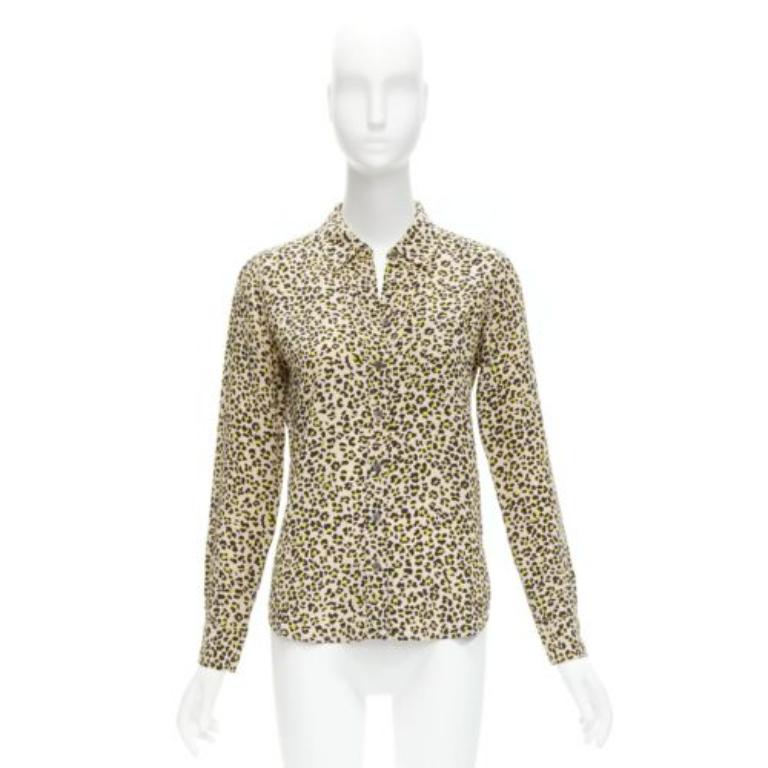EQUIPMENT 100% silk brown black leopard print long sleeve shirt XS For Sale 5