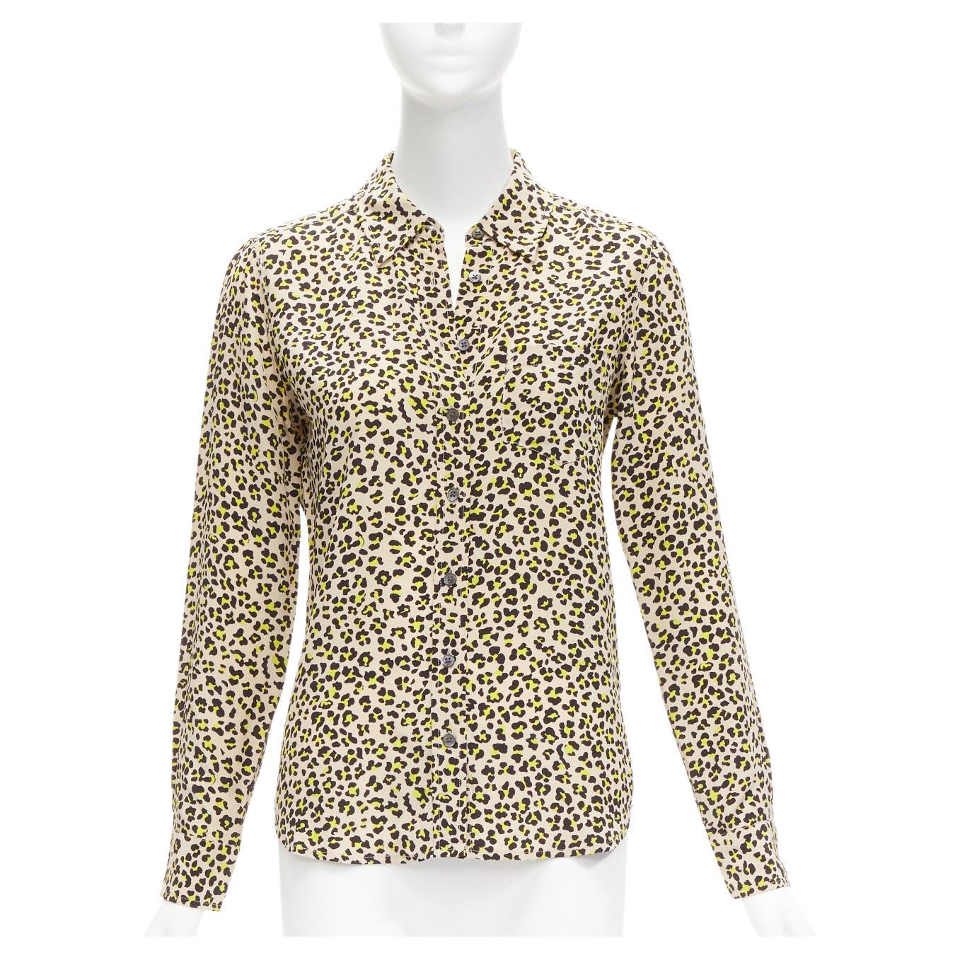 EQUIPMENT 100% silk brown black leopard print long sleeve shirt XS For Sale