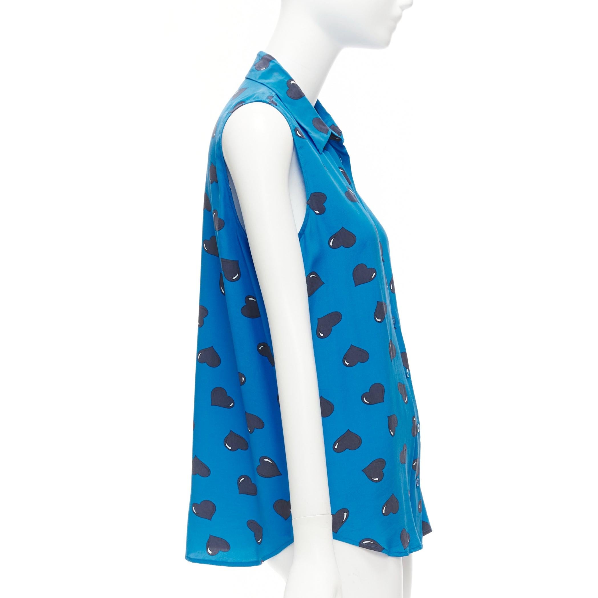 EQUIPMENT 100% Seide  Ärmellose electric blue black heart bedruckte Bluse M Damen im Angebot