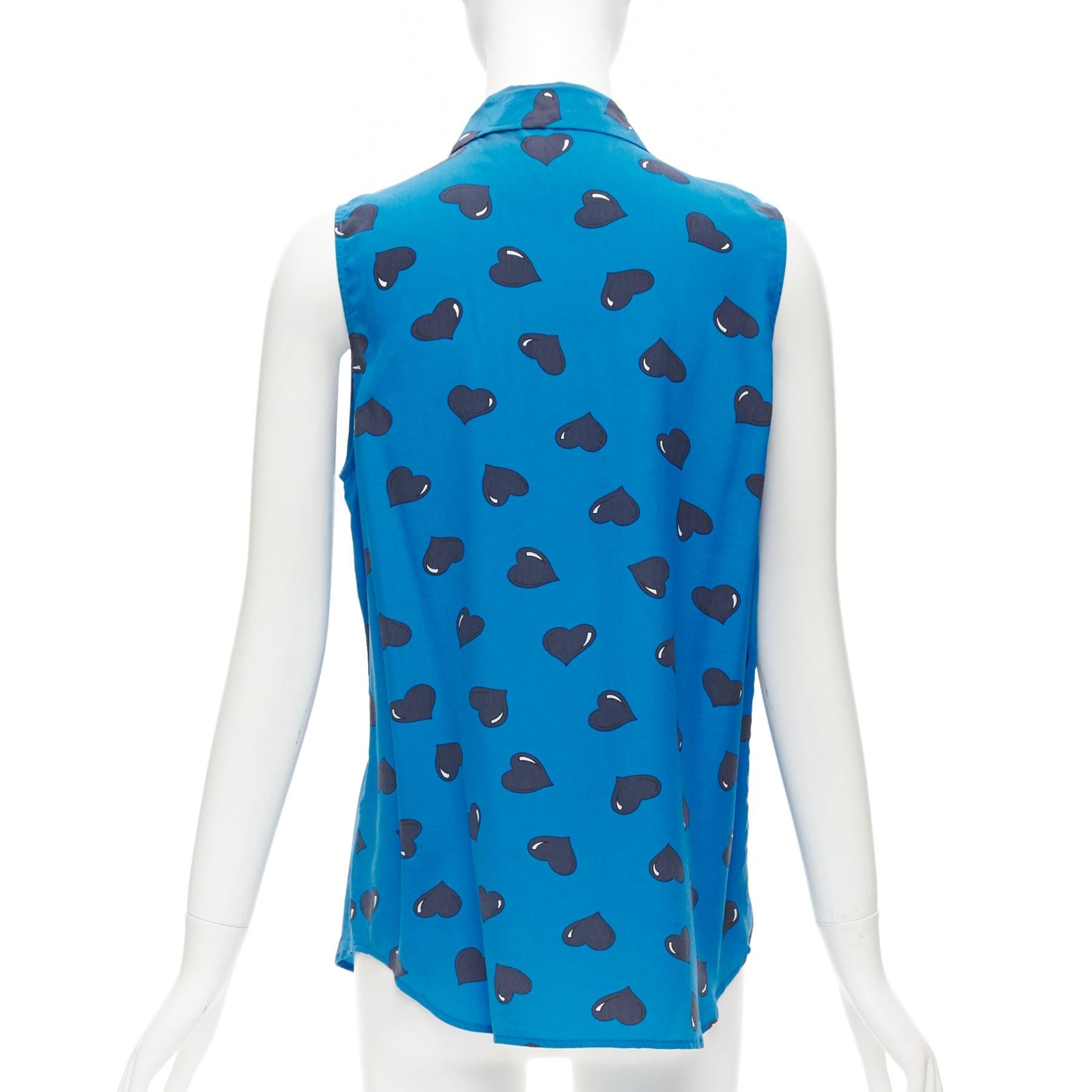 EQUIPMENT 100% silk  electric blue black heart printed sleeveless blouse M For Sale 2