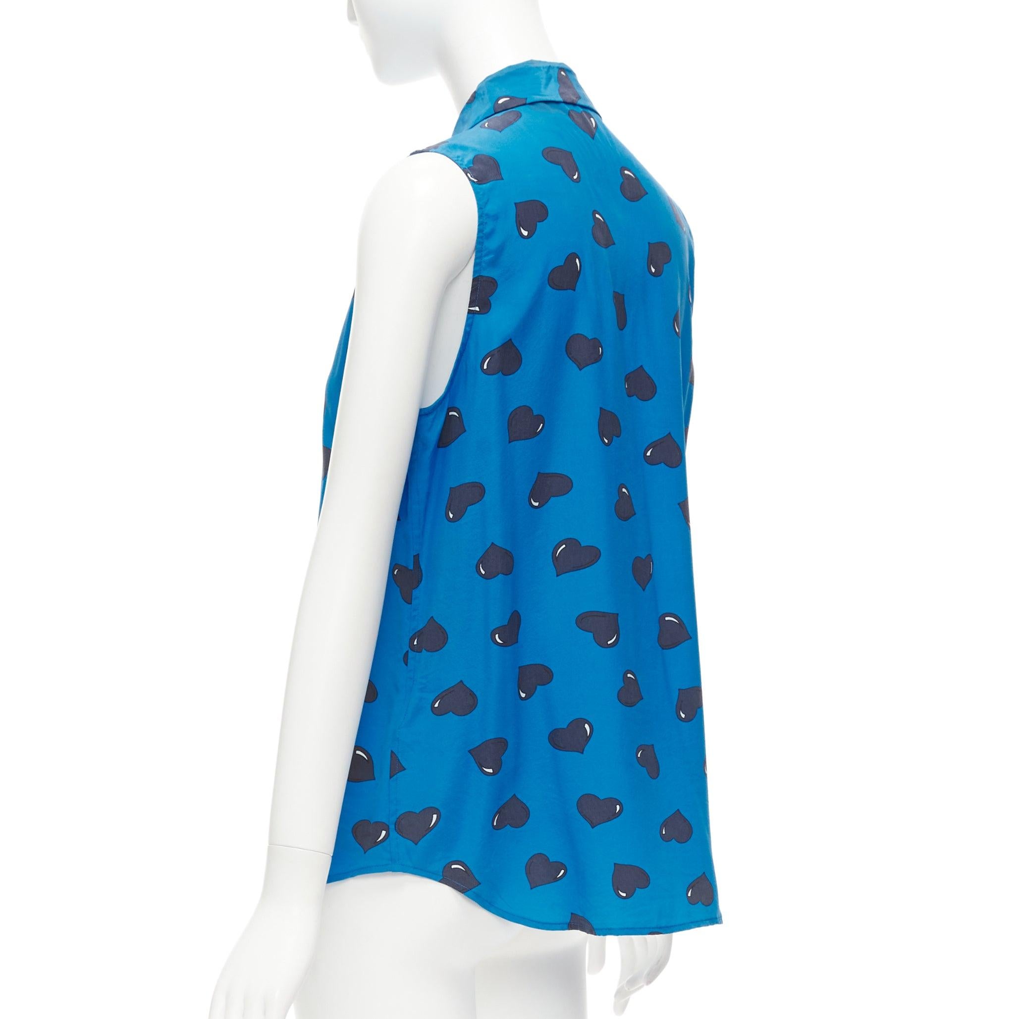 EQUIPMENT 100% silk  electric blue black heart printed sleeveless blouse M For Sale 3