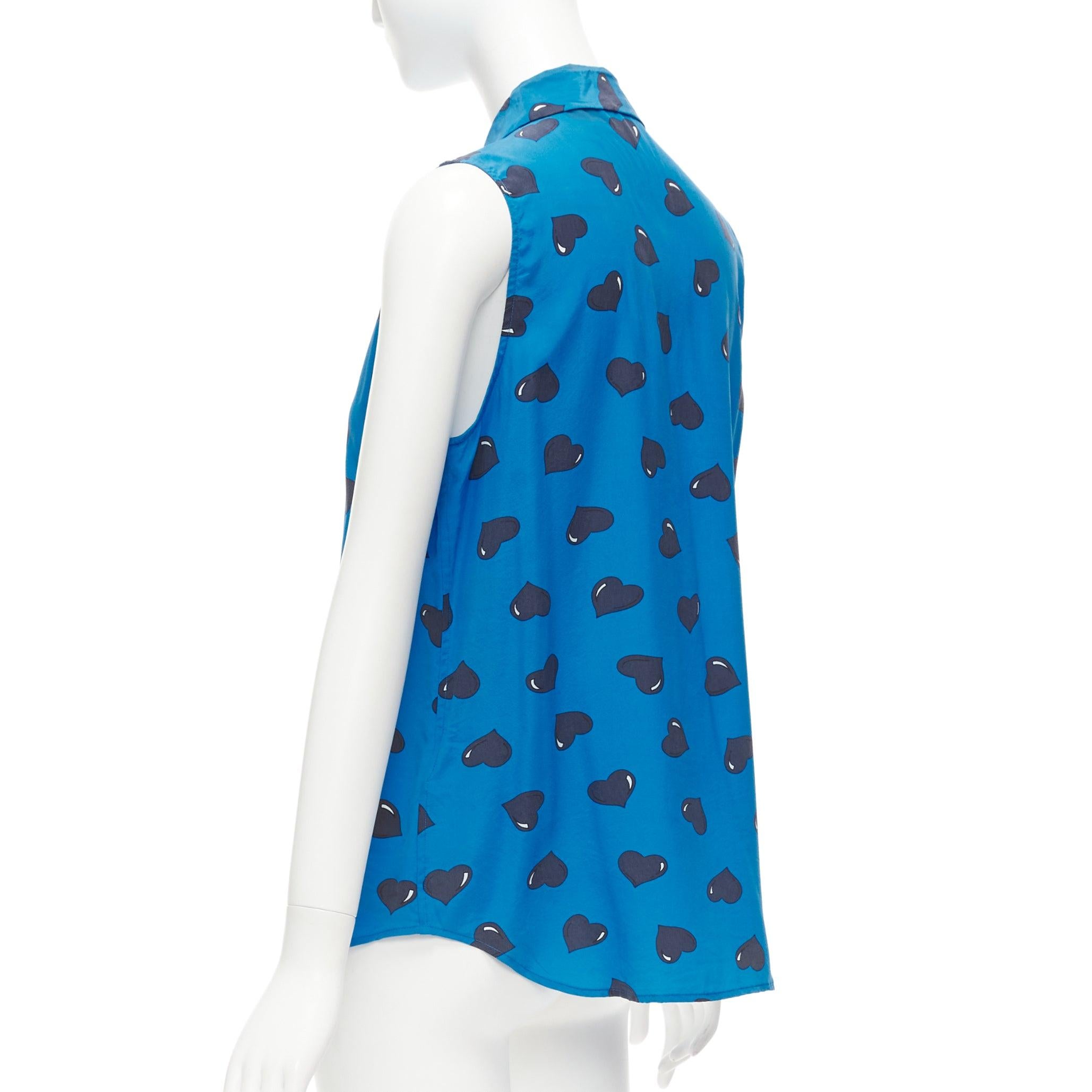 EQUIPMENT 100% Seide  Ärmellose electric blue black heart bedruckte Bluse M im Angebot 2