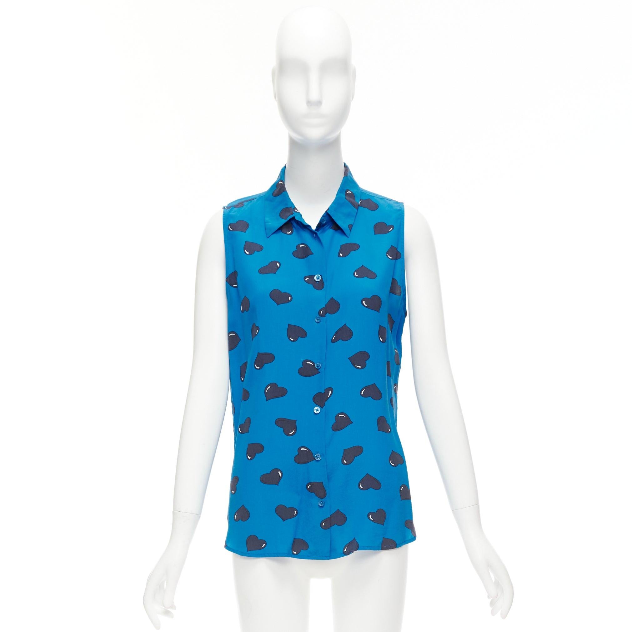 EQUIPMENT 100% Seide  Ärmellose electric blue black heart bedruckte Bluse M im Angebot 5