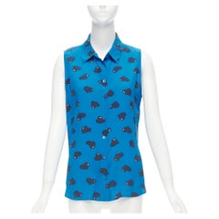 EQUIPMENT 100% Seide Ärmellose electric blue black heart bedruckte Bluse M