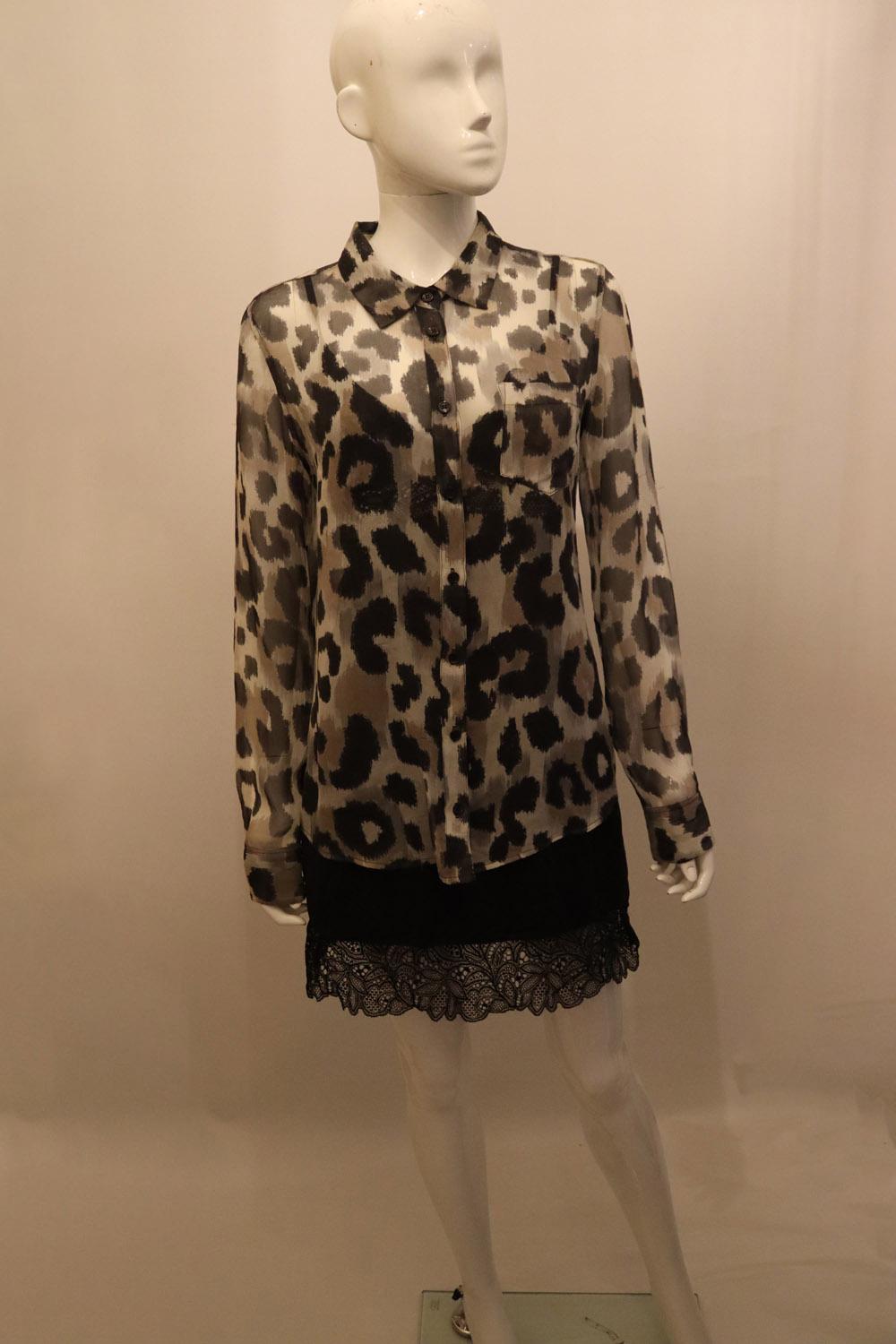 Black Equipment Animal Print Silk Shirt For Sale