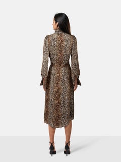 Equipment Braunes Leoparden Langarm Midikleid Größe S