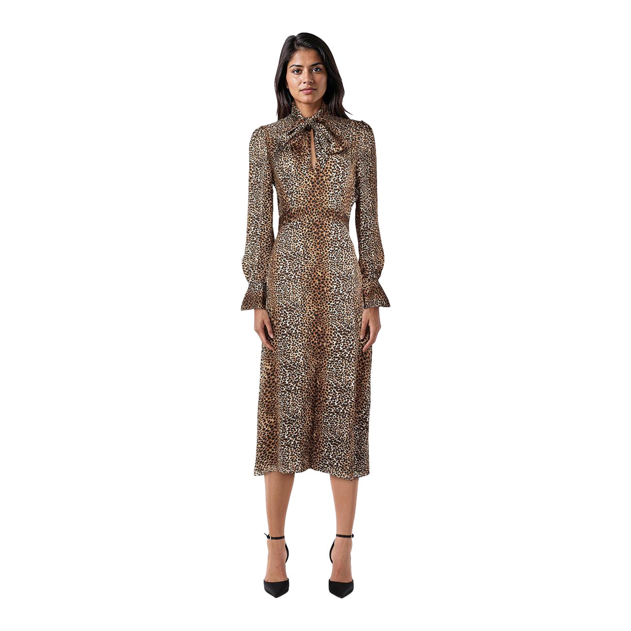 Equipment Braunes Leoparden Langarm Midikleid Größe S