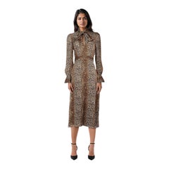 Equipment Brown Leopard Long Sleeve Midi Dress Size S