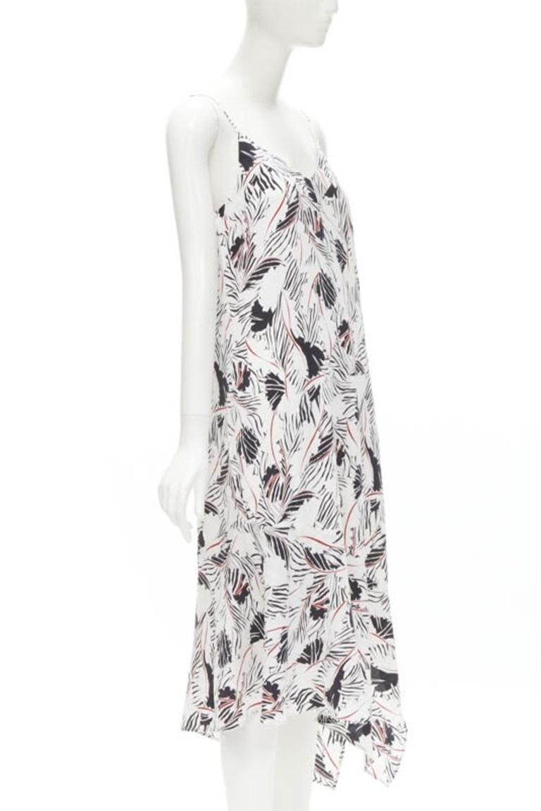 Gray EQUIPMENT FEMME 100% silk white black red graphic print asymmetric slip dress S