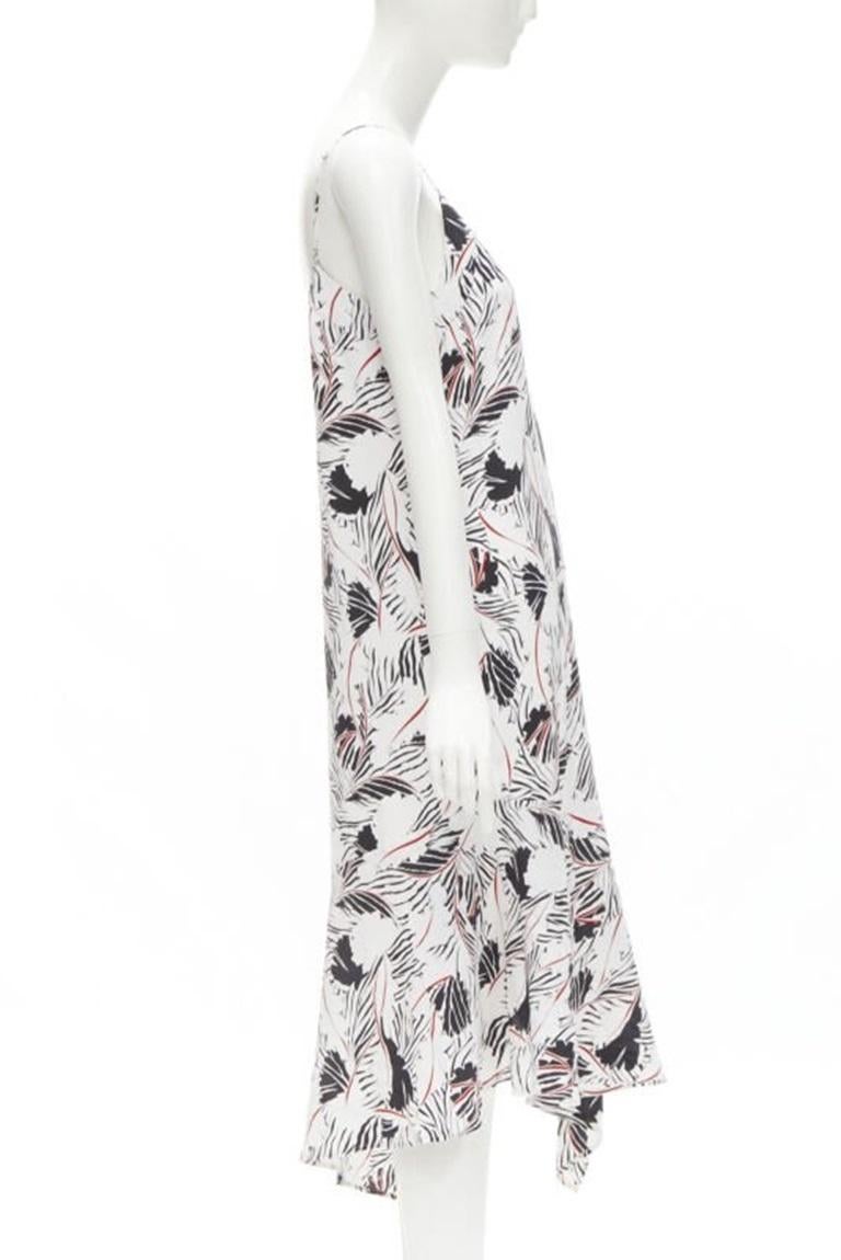 Women's EQUIPMENT FEMME 100% silk white black red graphic print asymmetric slip dress S