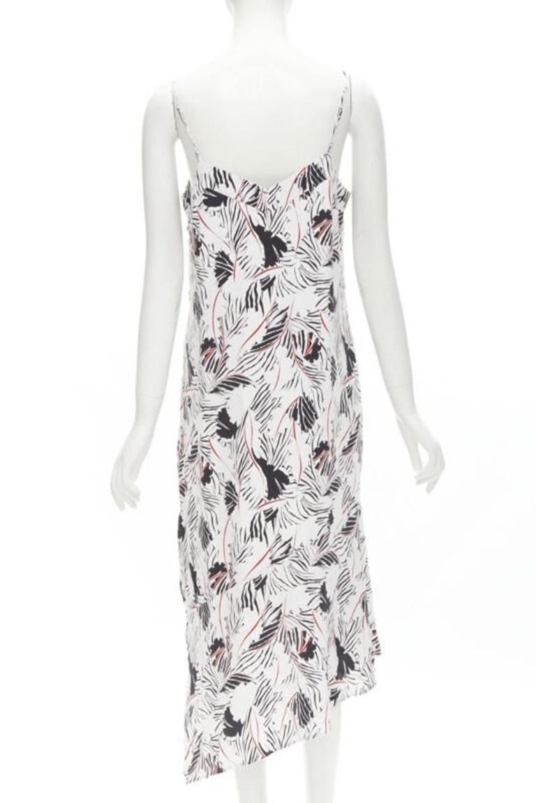 EQUIPMENT FEMME 100% silk white black red graphic print asymmetric slip dress S 1