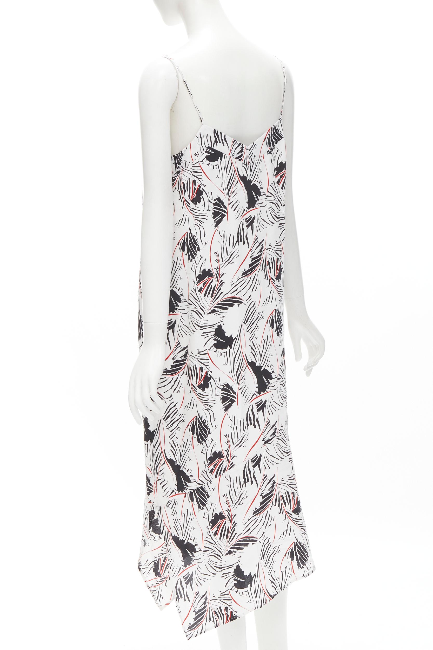 Gray EQUIPMENT FEMME 100% silk white black red graphic print asymmetric slip dress S For Sale